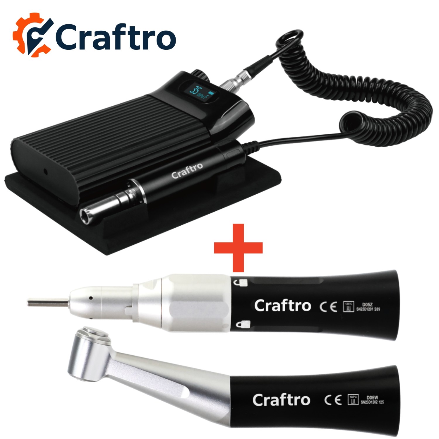 Craftro 35K RPM Dental Lab Portable Brushless Micromotor 3/32” E-type Handpiece