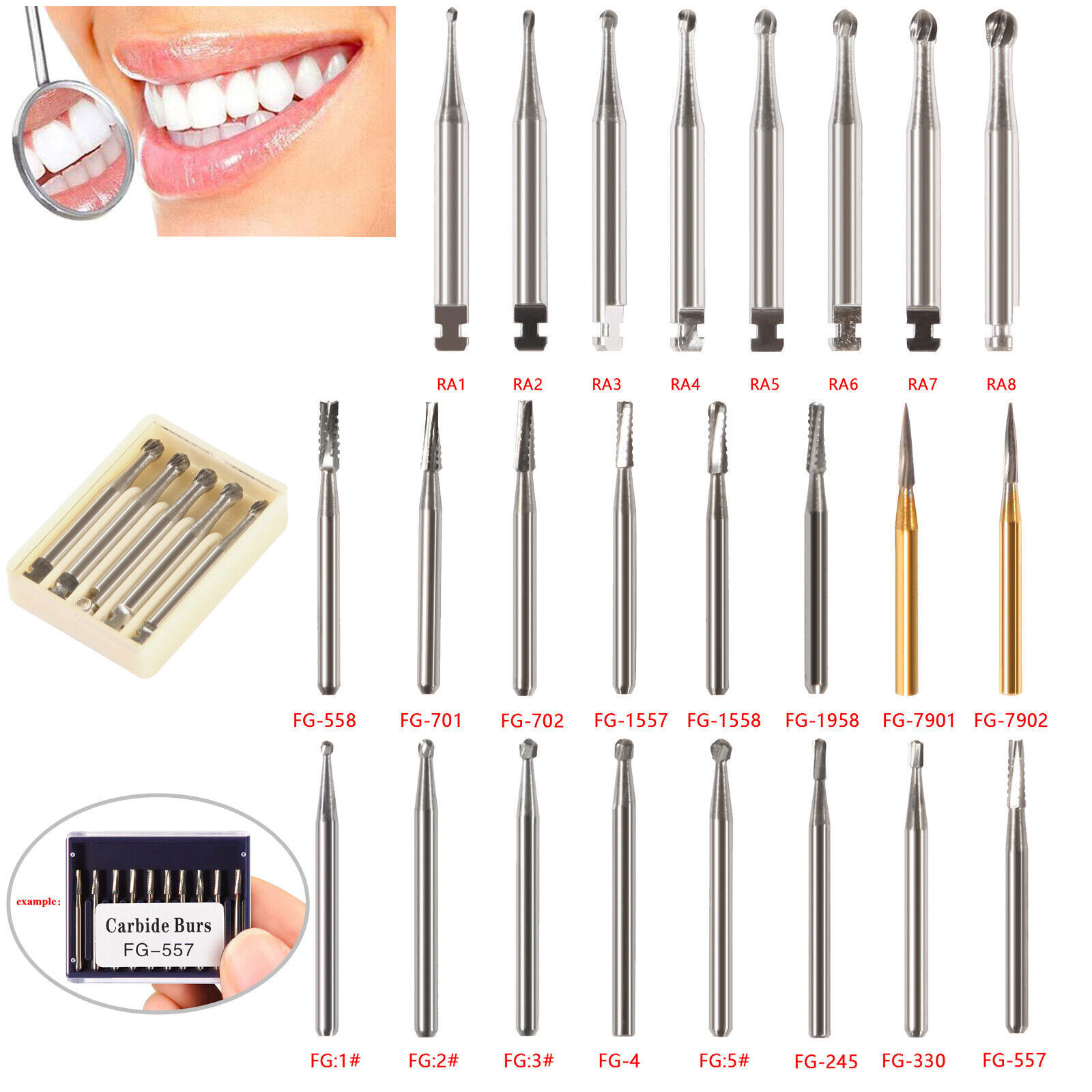 Dental Carbide Burs for High Speed Handpiece, Round Cone Burs FG RA