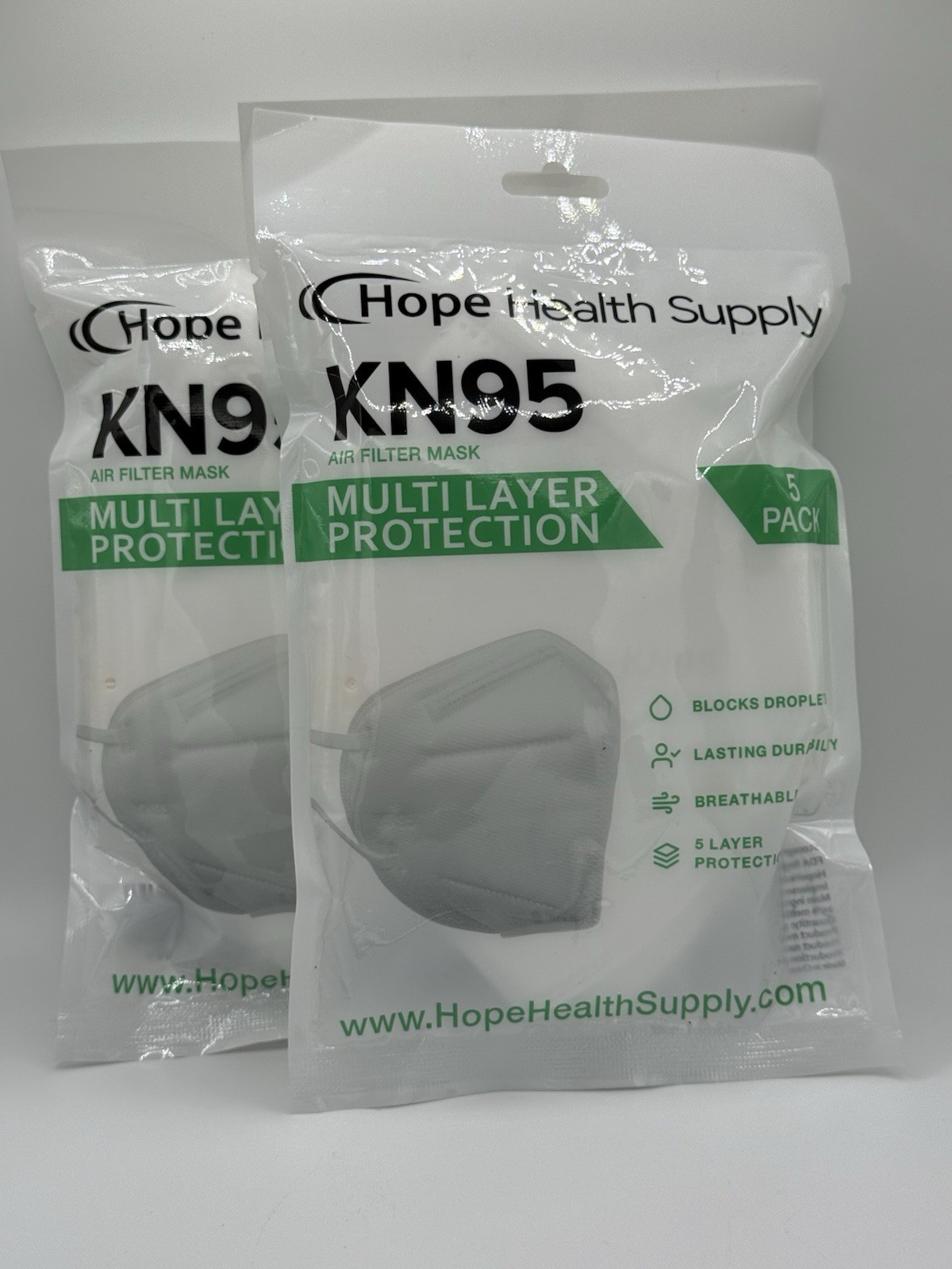 Hope Health KN95 Face Mask Respirator 5-Ply Protective-White 15 Masks