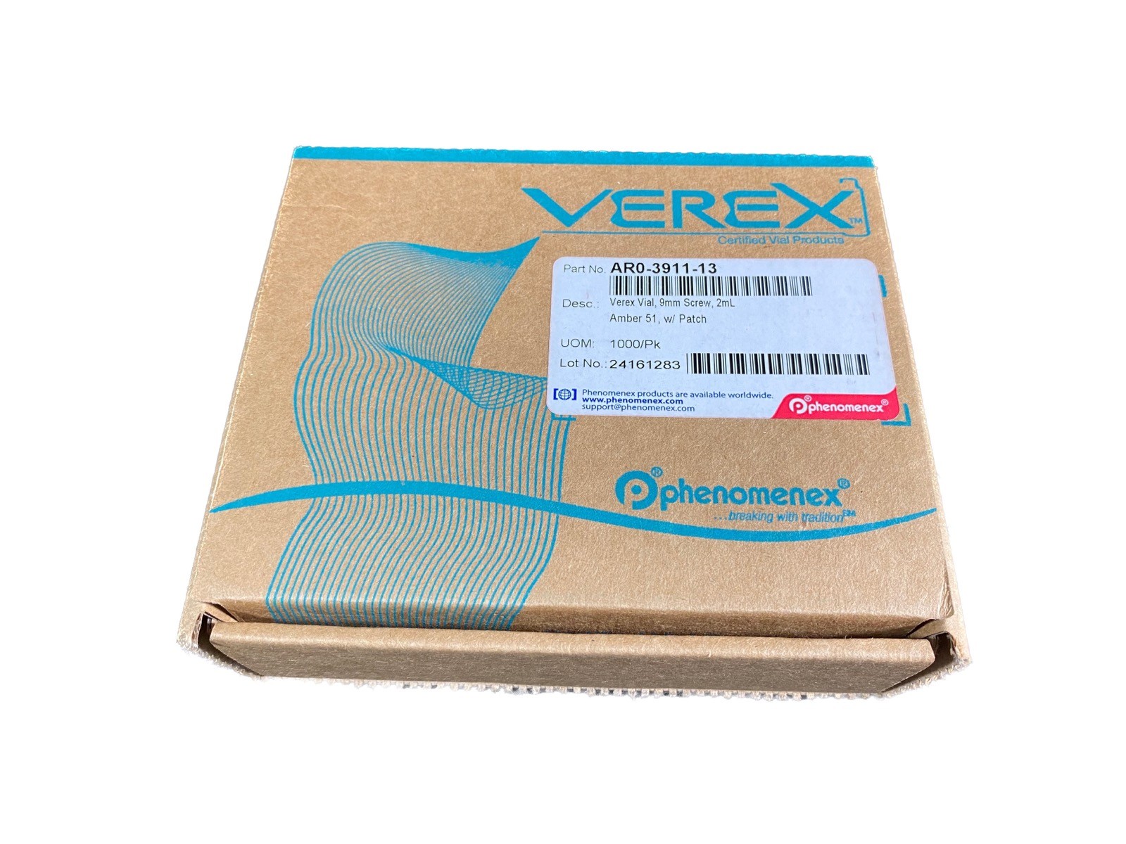 PHENOMENEX 2mL Verex Vial 9mm Screw Amber 51 w Patch AR0-3911-13 (1000/cs)