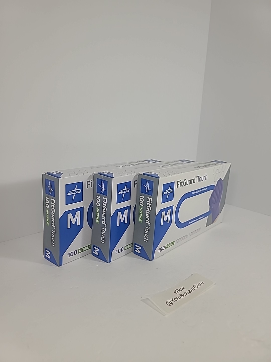 (3) Medline FitGuard (FG100M) Nitrile Exam Gloves, Size Medium, Count – 100ea