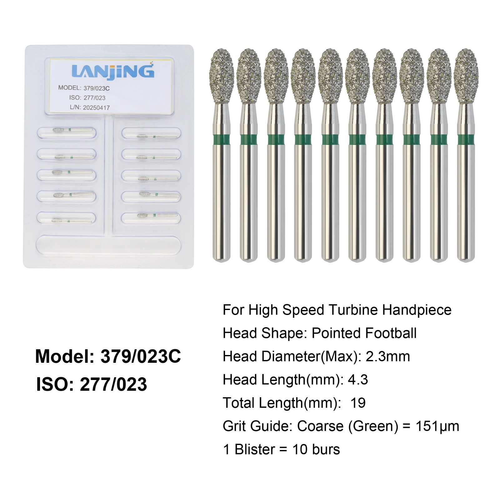 Dental Diamond Burs Football Bur FG Fine Coarse High Speed Friction Grip 368 379