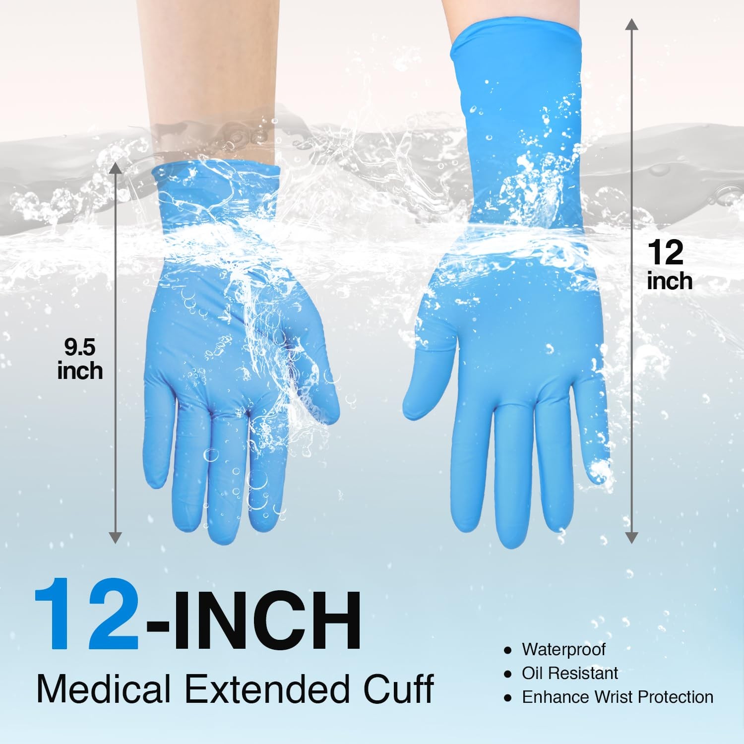 Schneider Nitrile Exam Gloves, Extended 12 Inches Cuff, Medium, Blue