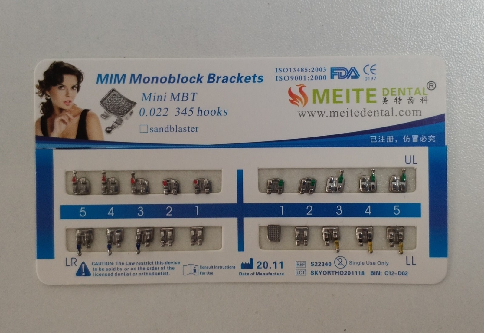100 Sets Dental Orthodontics MIM Monoblock Metal Brackets Mini MBT 022 345 hooks