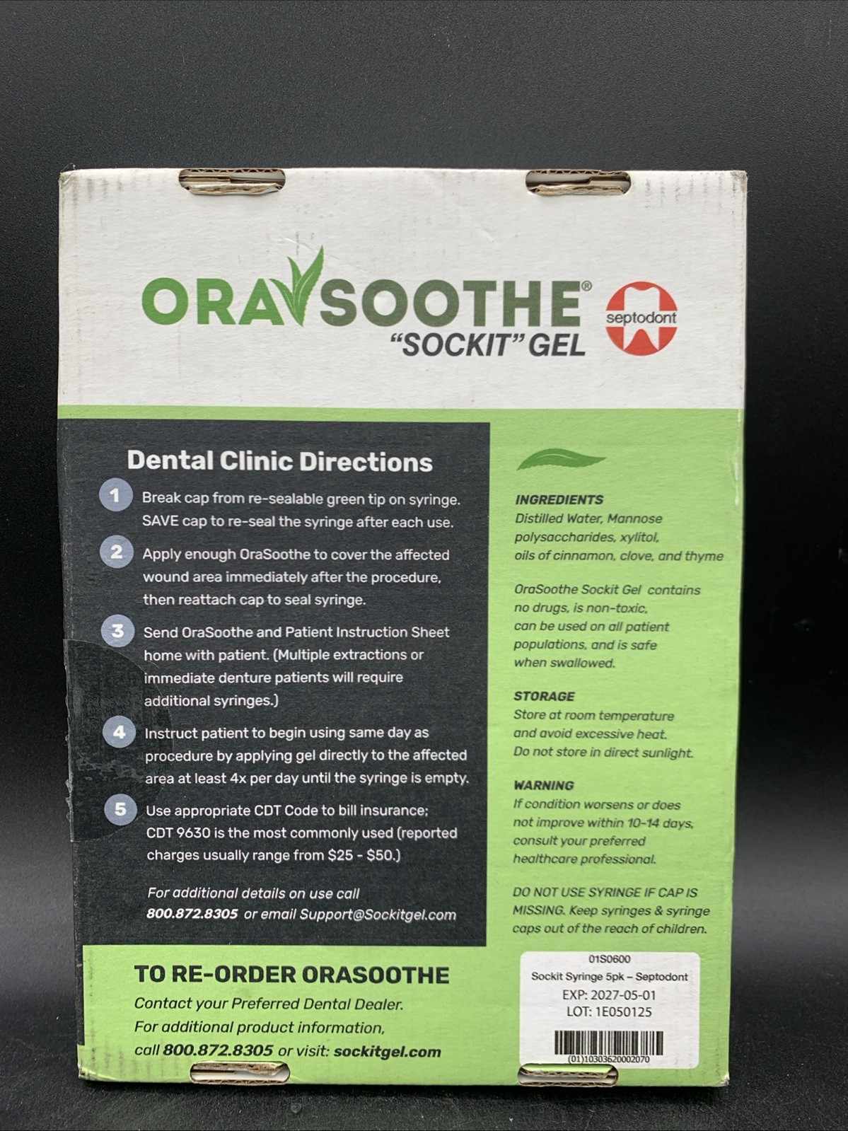Septodont 5 Pack ORASOOTHE Sockit Gel – 01S0600 – EXP 1/5/27