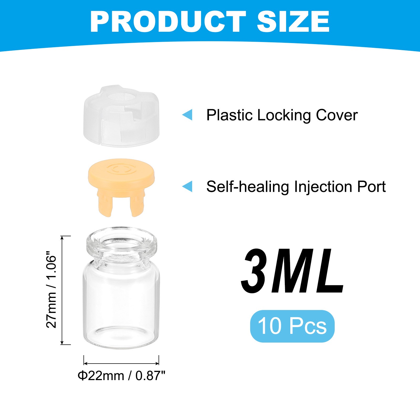 3ml Clear Glass Sample Vials, 10Pcs Small Liquid Bottles, Yellow