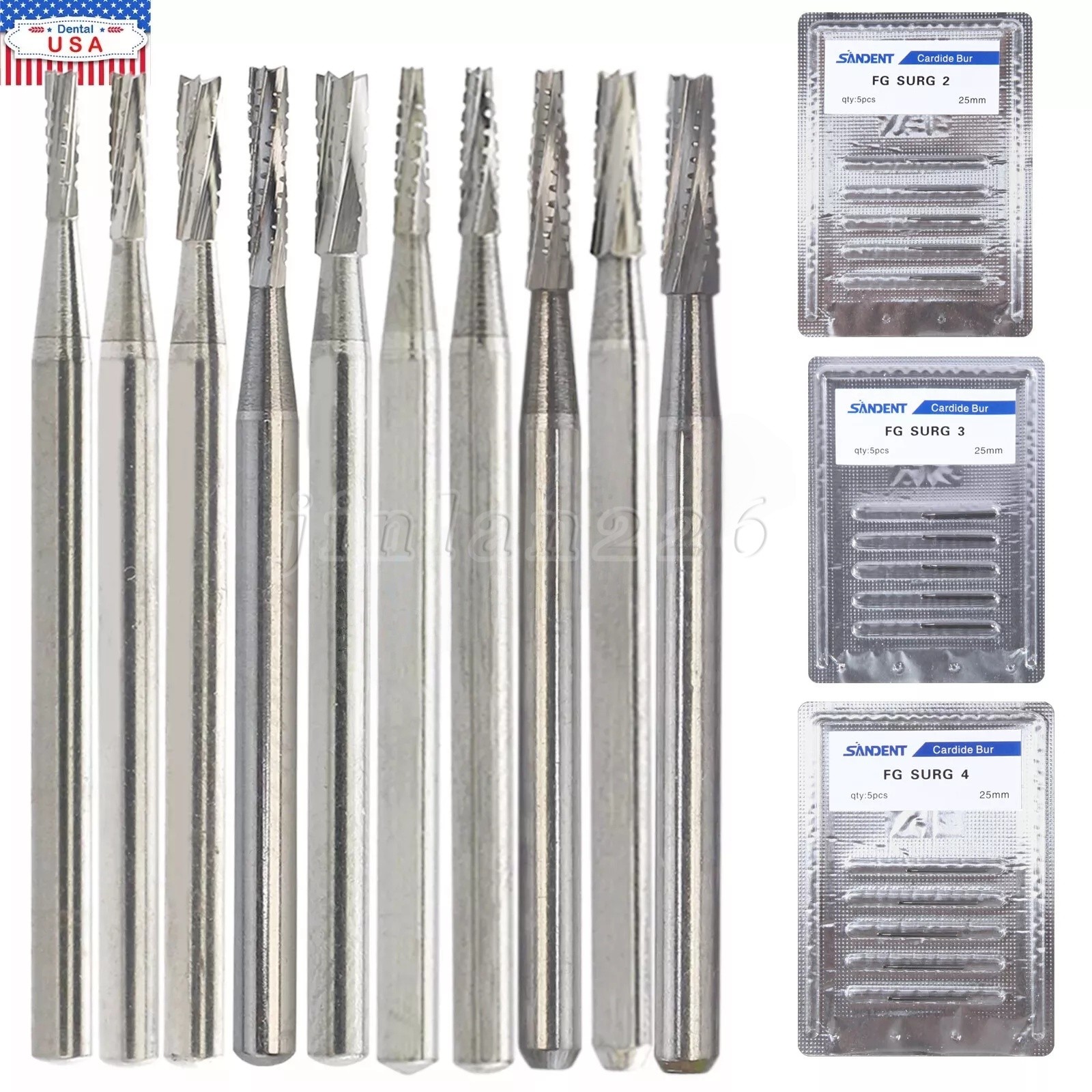 Dental Surgical Round Burs 2 4 6 8 FG SURG Long 25mm Carbide Bur High Speed