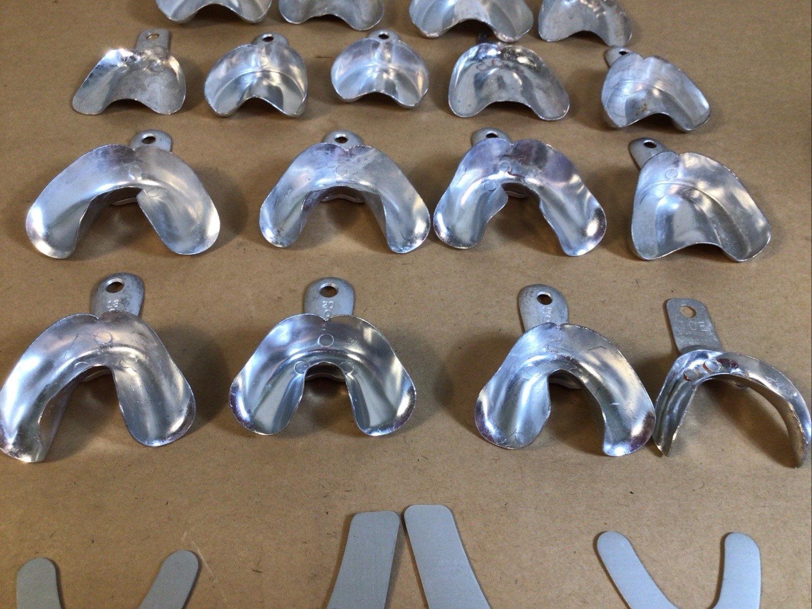 Vintage Metal Dental Impression Trays Molds Lot of 17 W/ TRUBYTE Occlusal Plate