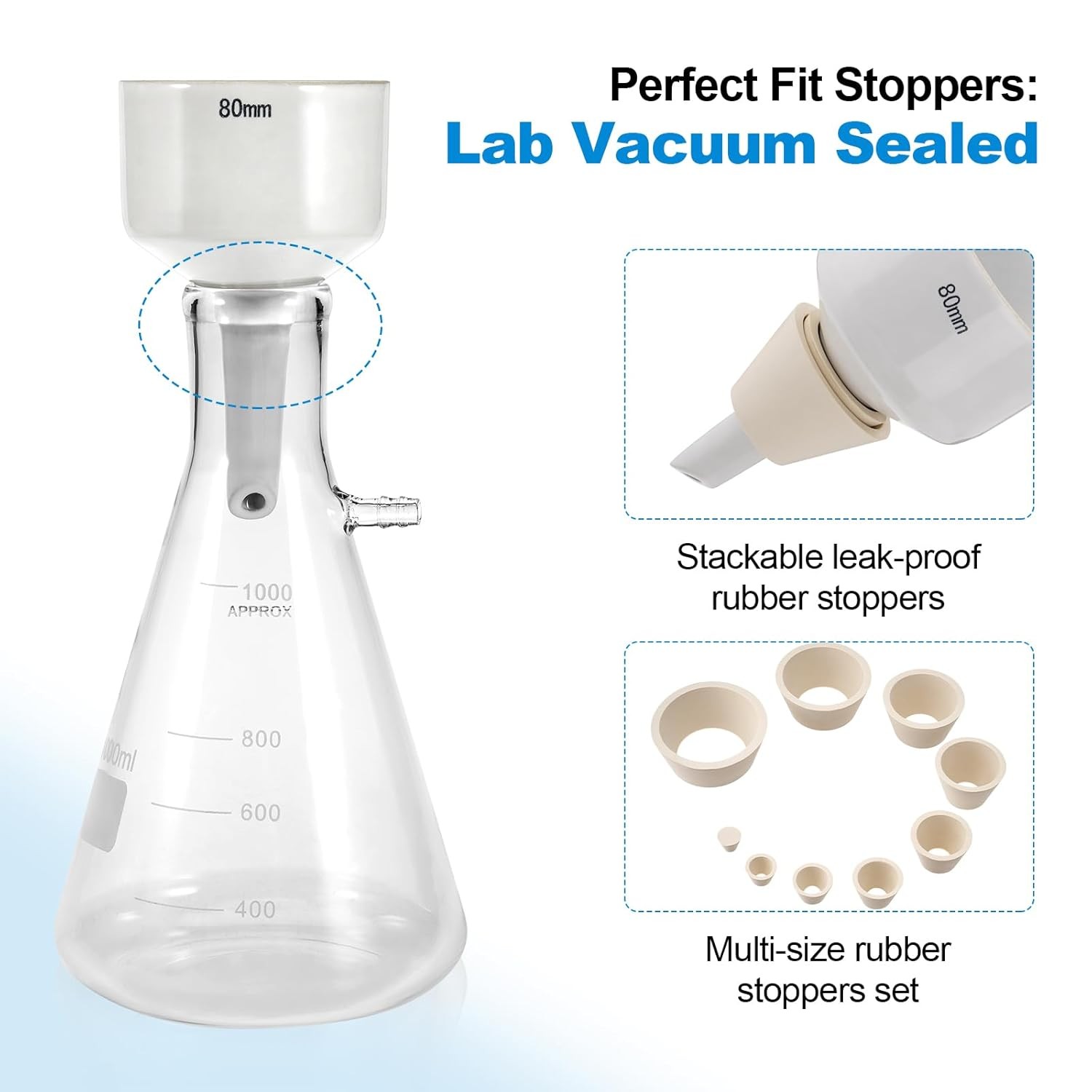 1000mL Glass Lab Vacuum Filtration Buchner Funnel Suction Flask Vacuum Pump US