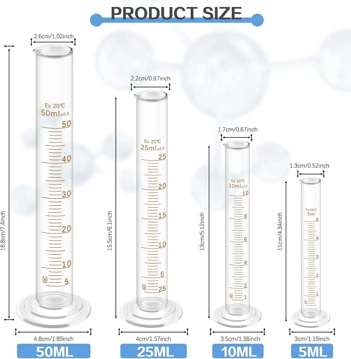 11Pcs Measuring Beaker Lab Flask Graduated Cylinder Glass Beaker Kit Glassware