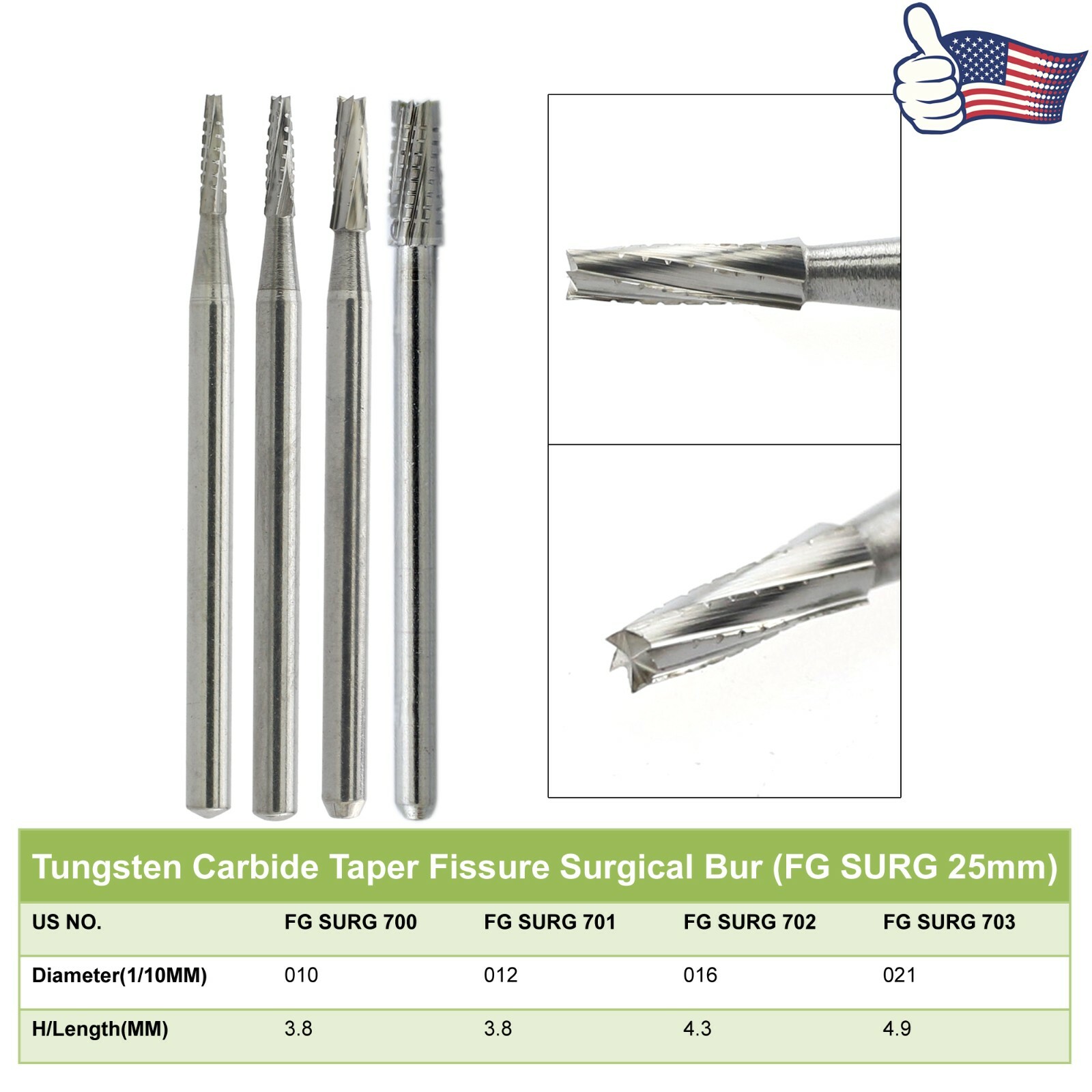 Wave Dental Surgical Bur Tungsten Carbide 25mm Taper Fissure Long FGOS FG SURG