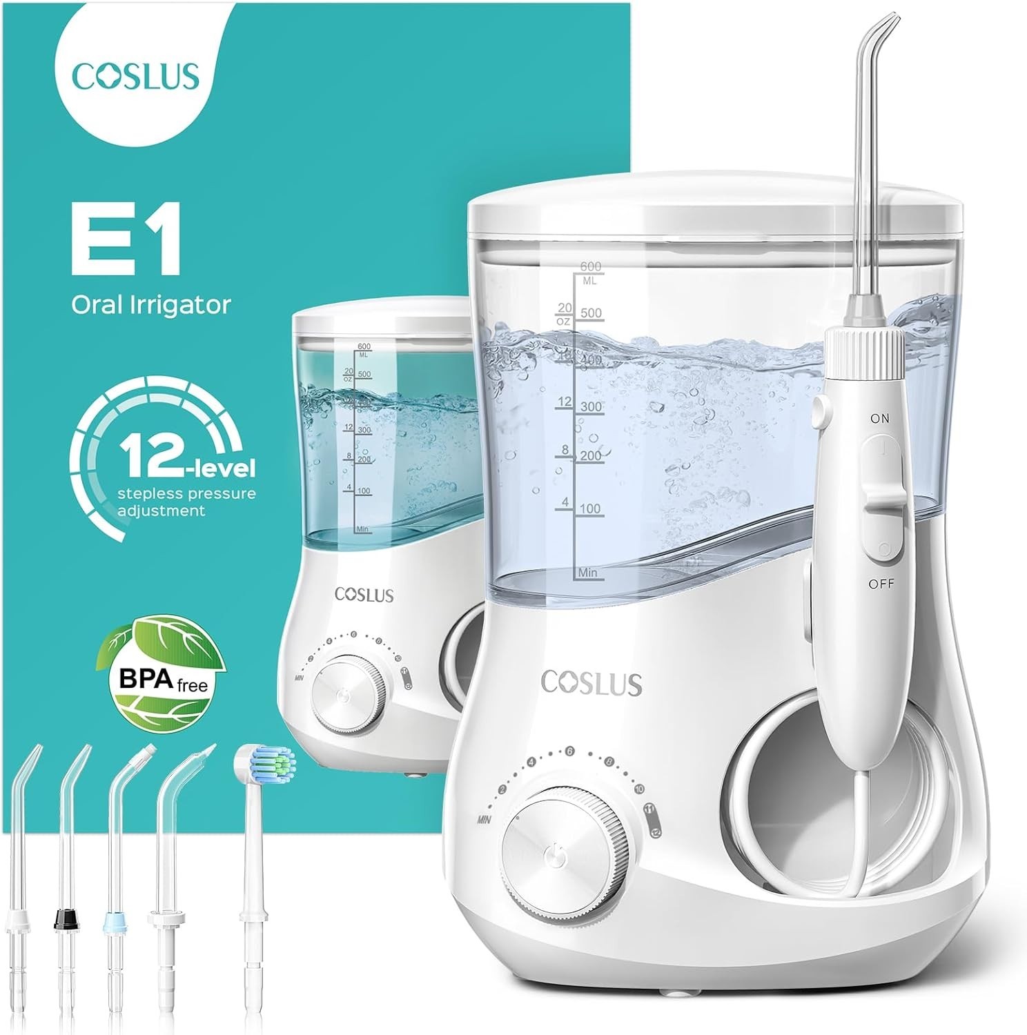 E1 Electric Water Flosser 12 Pressure Settings Dental Oral Irrigator with 5 Tips