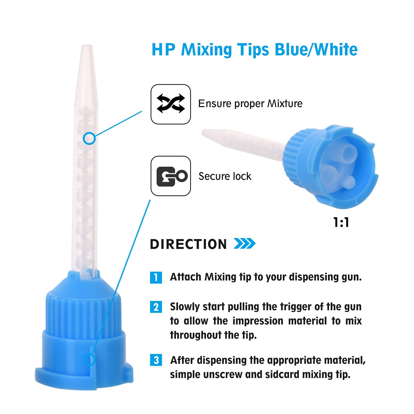 Dental Mixing Tips Impression Temporary C&B Material Blue/White Short 50/Pack