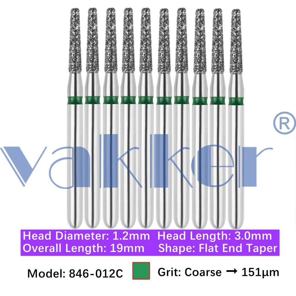 Vakker 10pc Diamond Bur Modified Flat End Taper Handpiece Bur Fine Medium Coarse