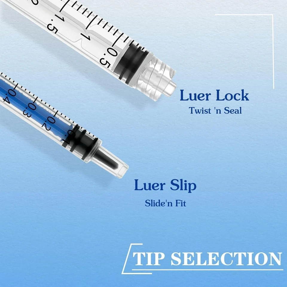 100 Pack 1ml 25Ga Luer Slip Syringes – Sterile, Disposable, Individually Wrapped