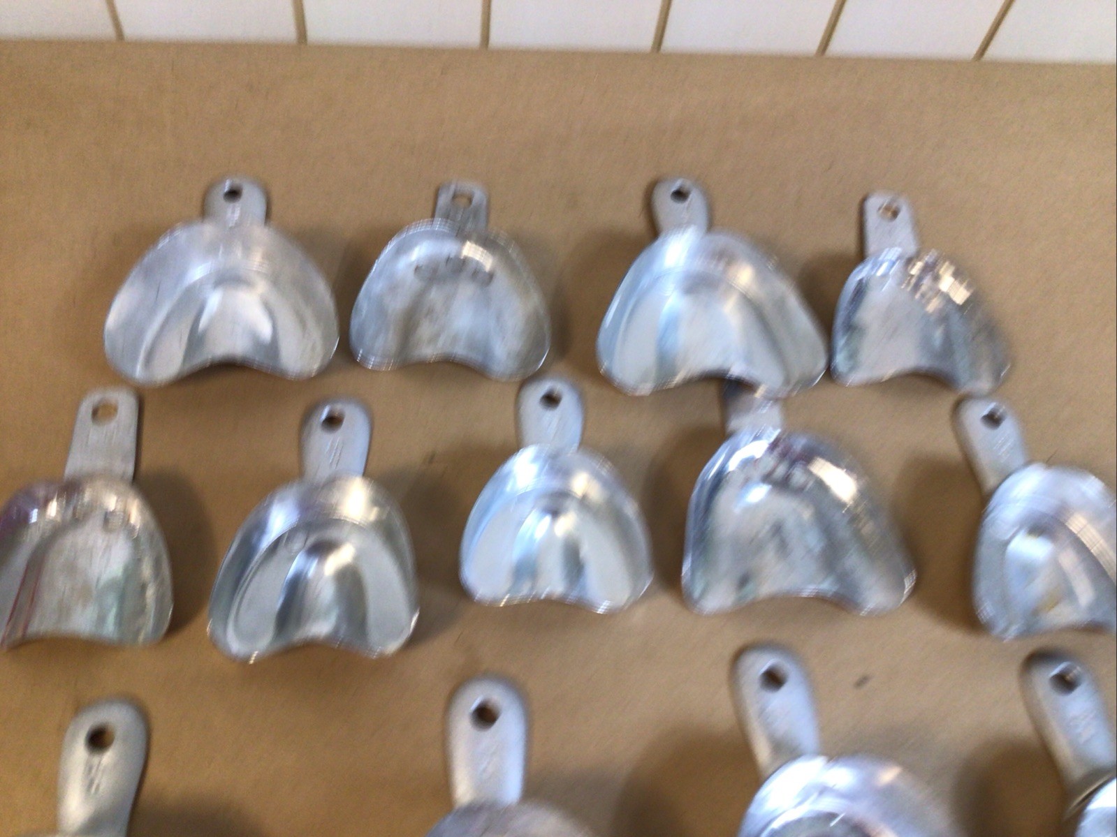 Vintage Metal Dental Impression Trays Molds Lot of 17 W/ TRUBYTE Occlusal Plate
