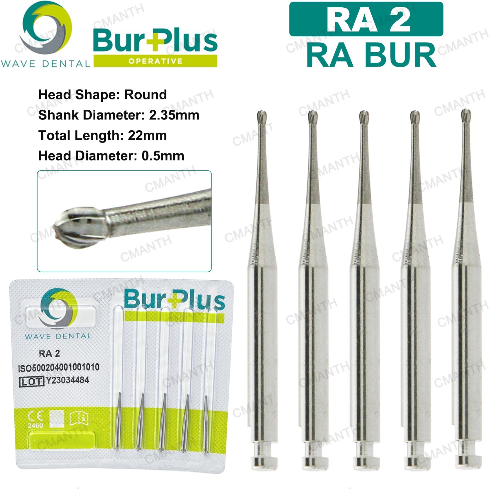 WAVE Tungsten Carbide Burs Dental Round Latch Carbide Bur RA 1-10 For Slow Speed