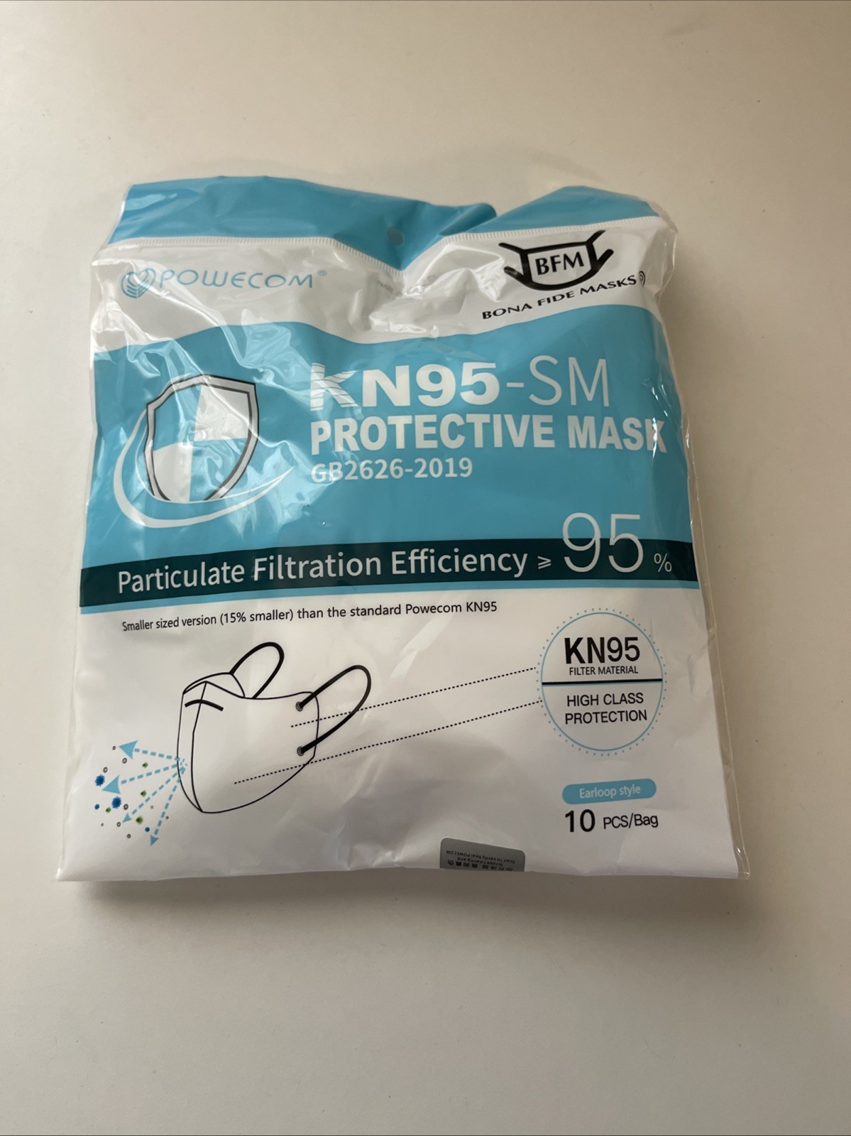 10 Pack POWECOM KN95 SM Small Children Kids Face Mask GB2626-2019 White n95