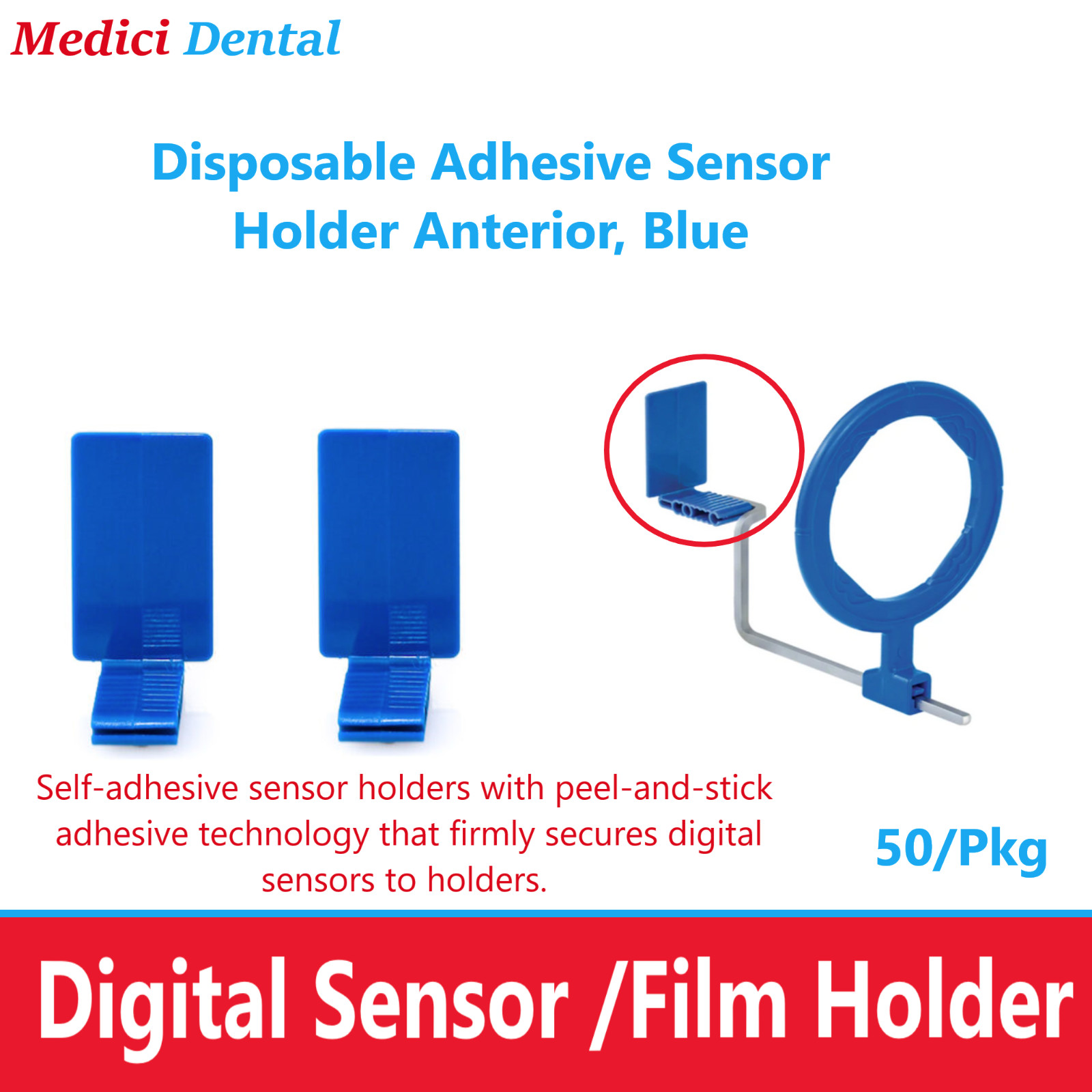 Dental X-Ray XIOS Plus Disposable Digital Sensor Holder, Anterior, Blue, 50/pk