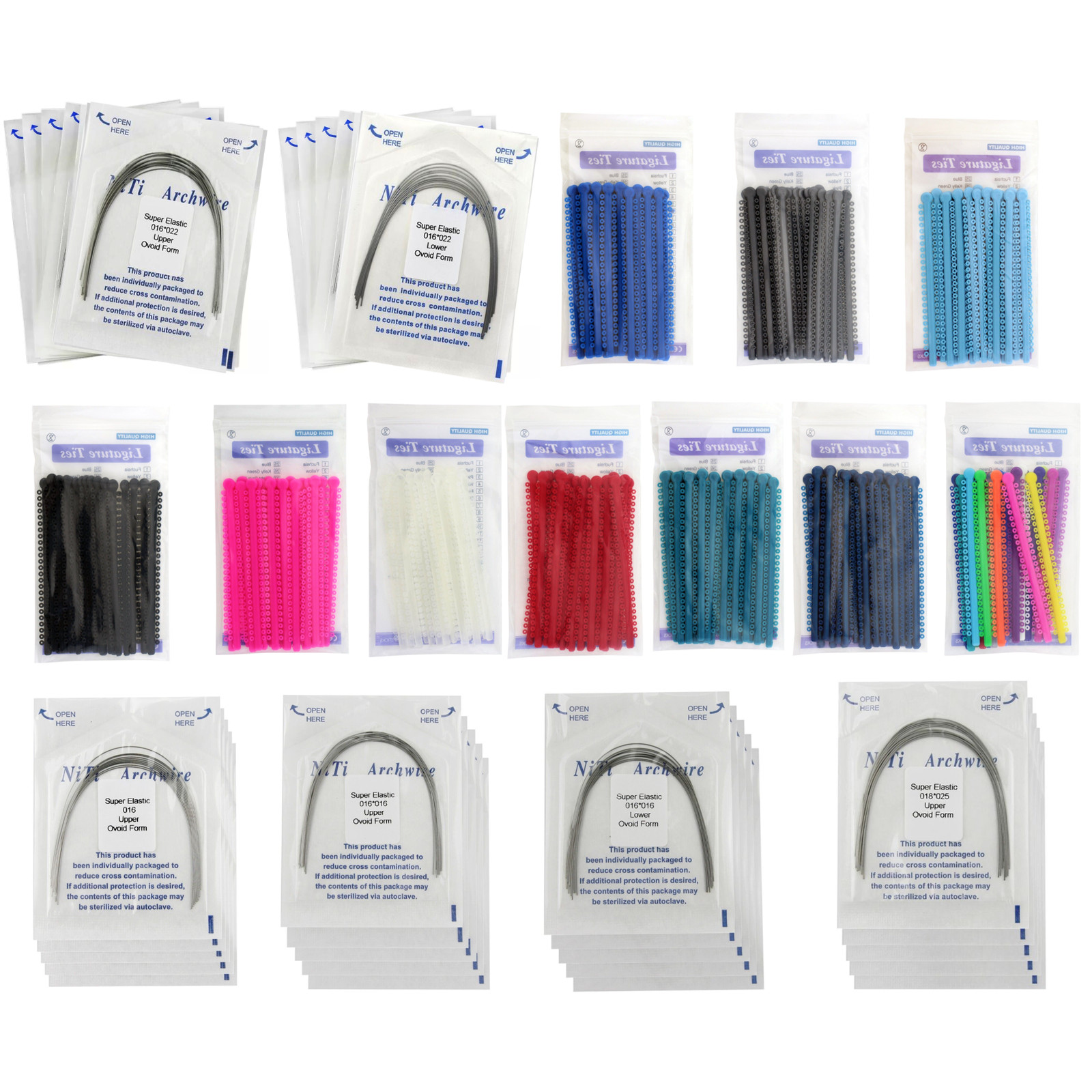 Dental Orthodontic Arch wire Ligature Ties Niti Elastic Ovoid Form Rubber Bands