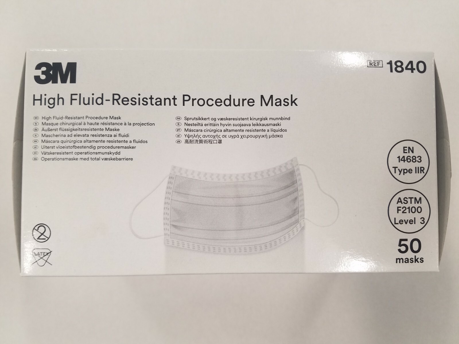 *50-Pieces* 3M High Fluid-Resistant Procedure Earloops Face Mask 1840