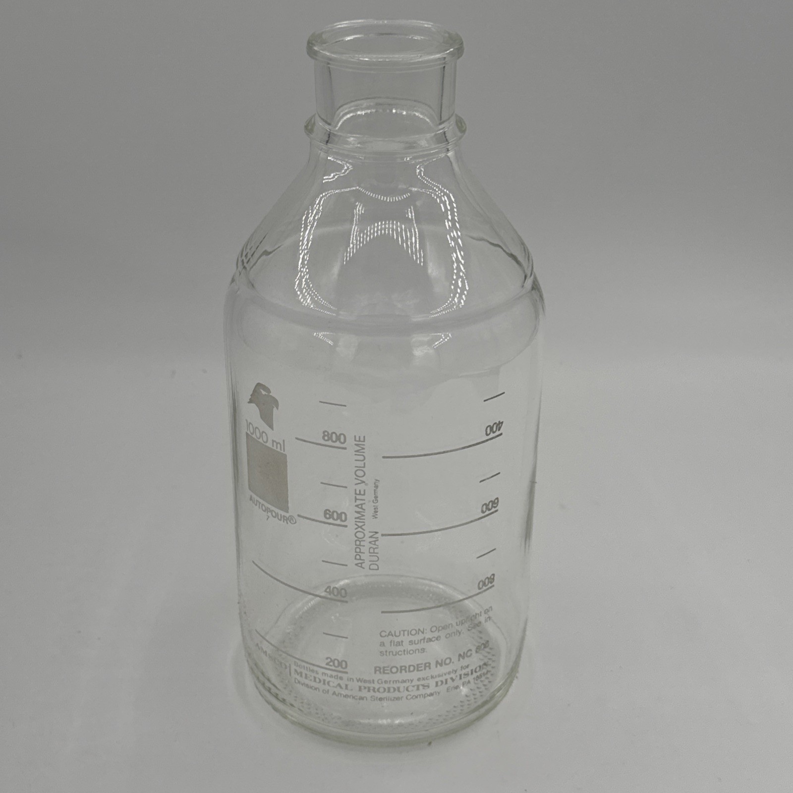 Glass Sterile Bottles Lot 10 AMSCO Autopour NC608 1000ml NEW Germany Vintage