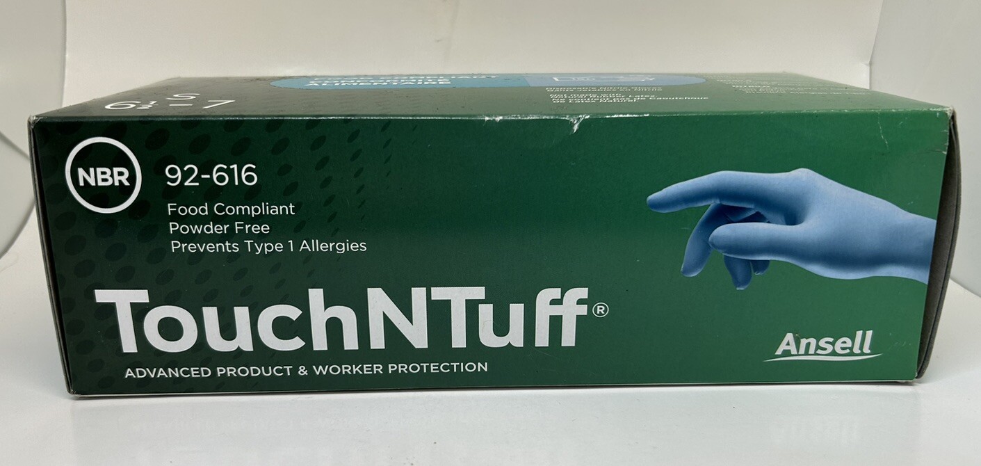 Ansell Touch N Tuff Nitrile Ambidextrous Chem Resist PF 150 Gloves Small 92-616