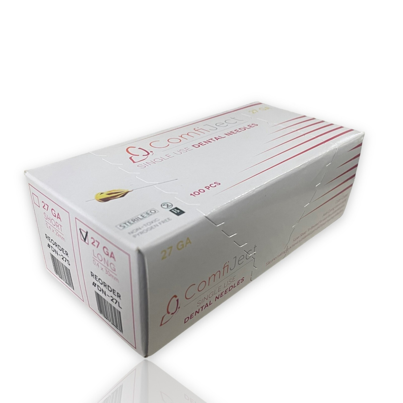 27ga Long Dental Needle Yellow Plastic Hub Disposable 100pcs/Box