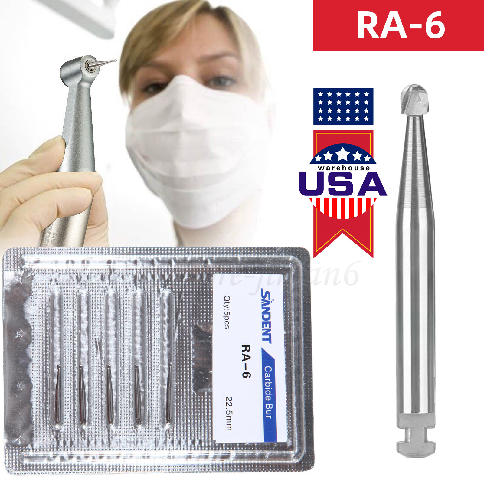 5 Pcs/Pack Dental 22.5mm Round Carbide Bur Slow Speed Latch Type RA4 Burs USA