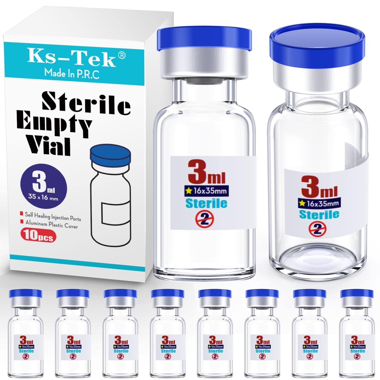 Ks-Tek Sterile Empty Vials with Self Healing Injection Port,with Flip Off Alumin