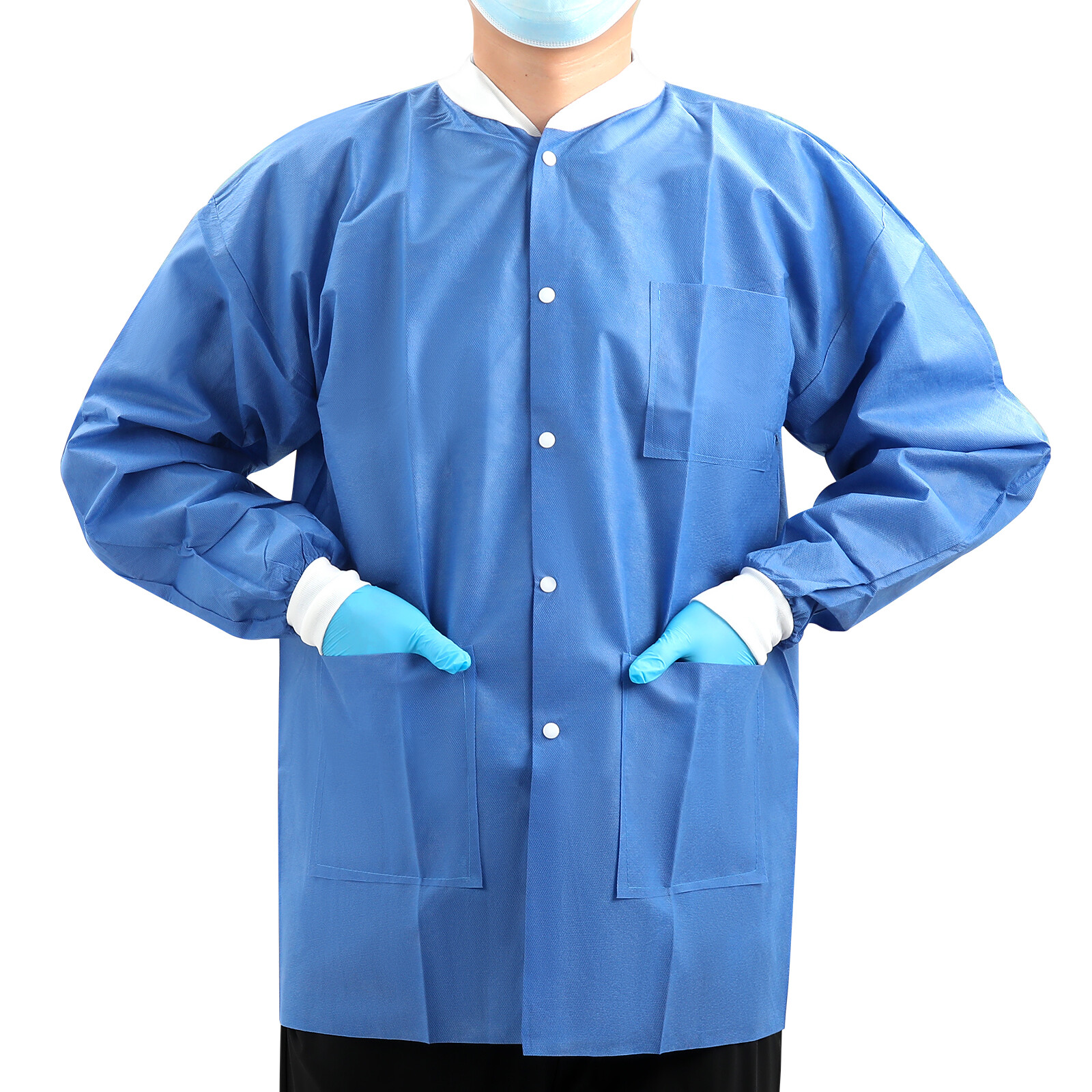 JMU Disposable SMS Lab Jackets Hip Length Medical Jacket W/3 Pockets 40g SMS