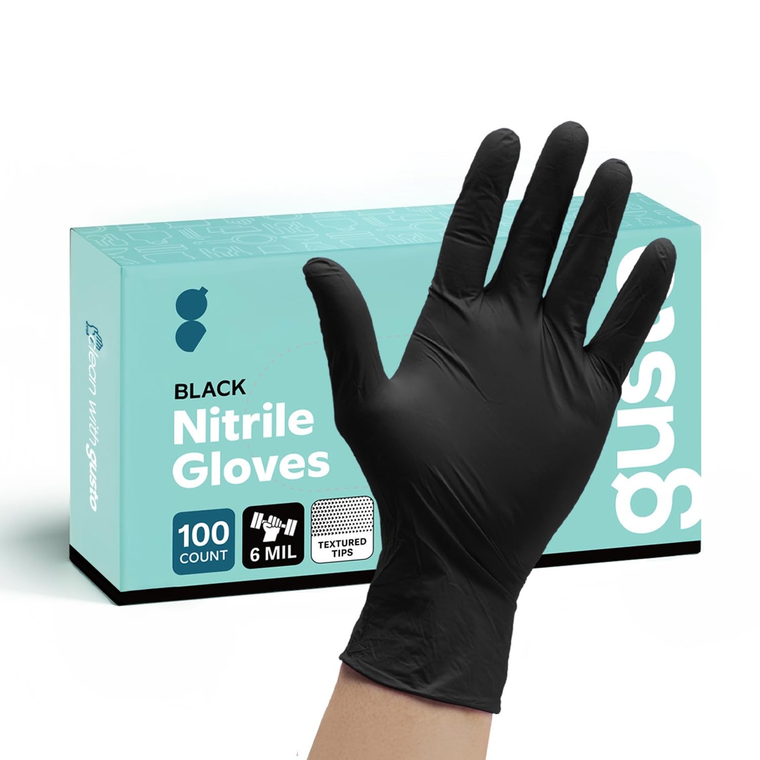Comfy Package GUSTO Black Nitrile Gloves [100 Count] 6 Mil, HEAVY DUTY