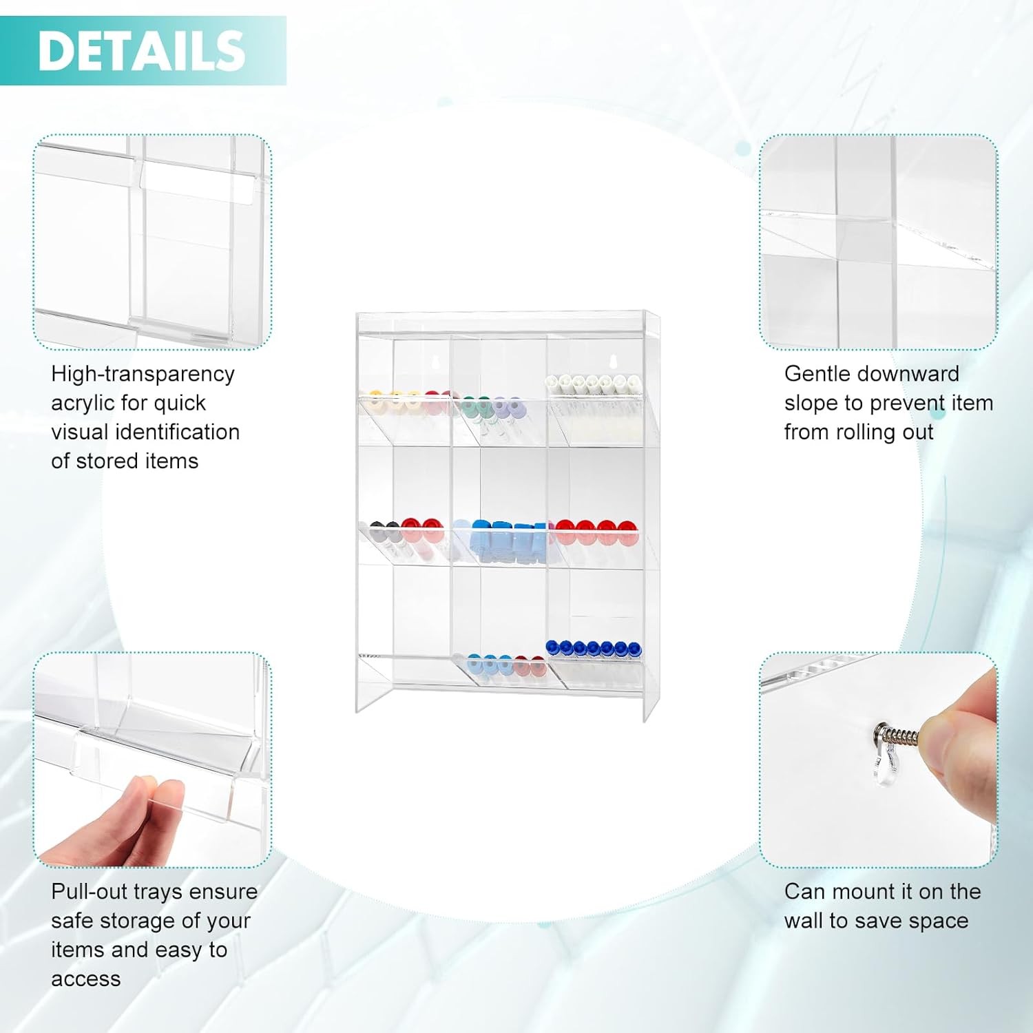 Clear Acrylic Test Tube Holder Wall Mounting & Countertop Tube Organizer
