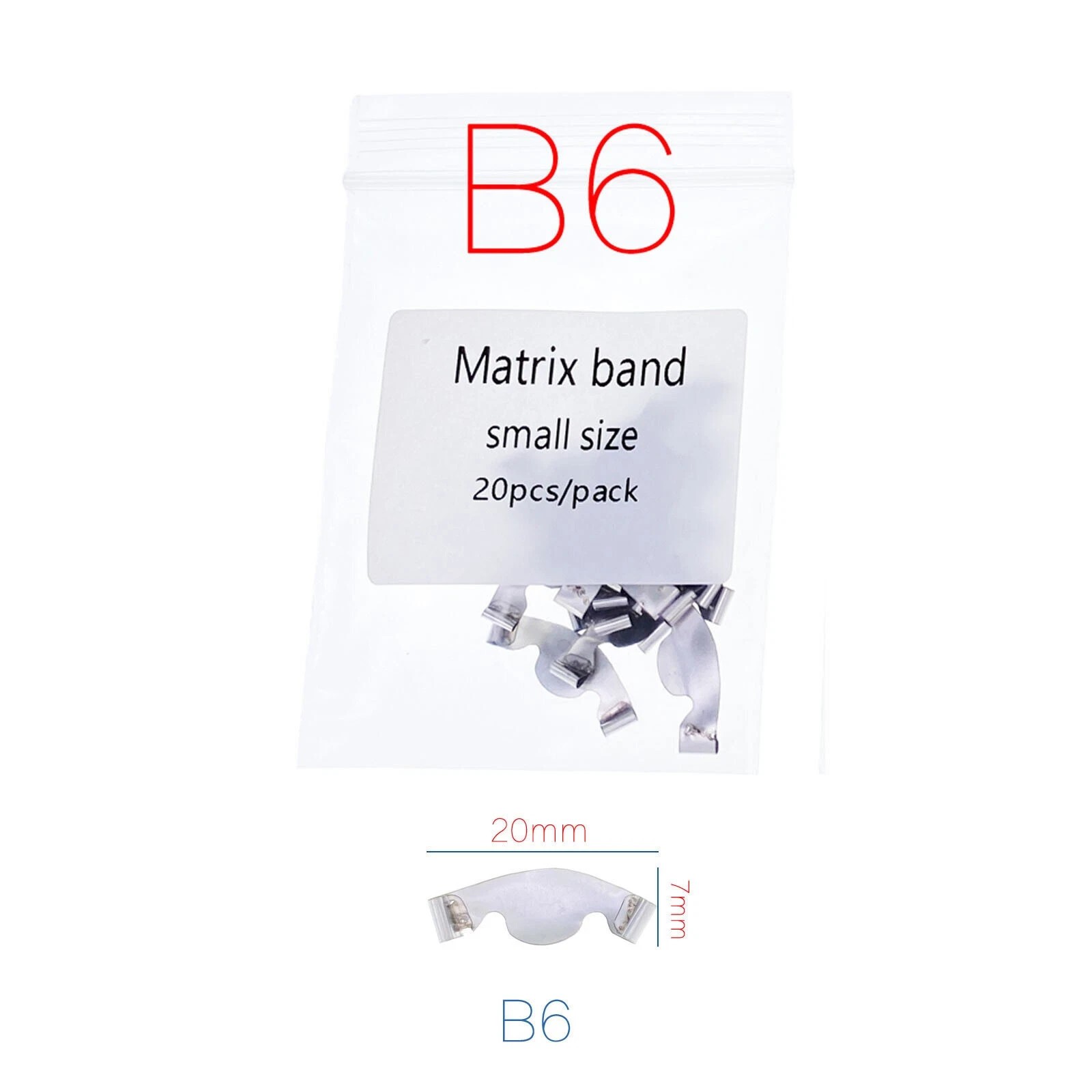20 Pcs/Pack Dental Saddle Matrix Band Contoured 6 Sizes Opt Metal Ledge Matrices