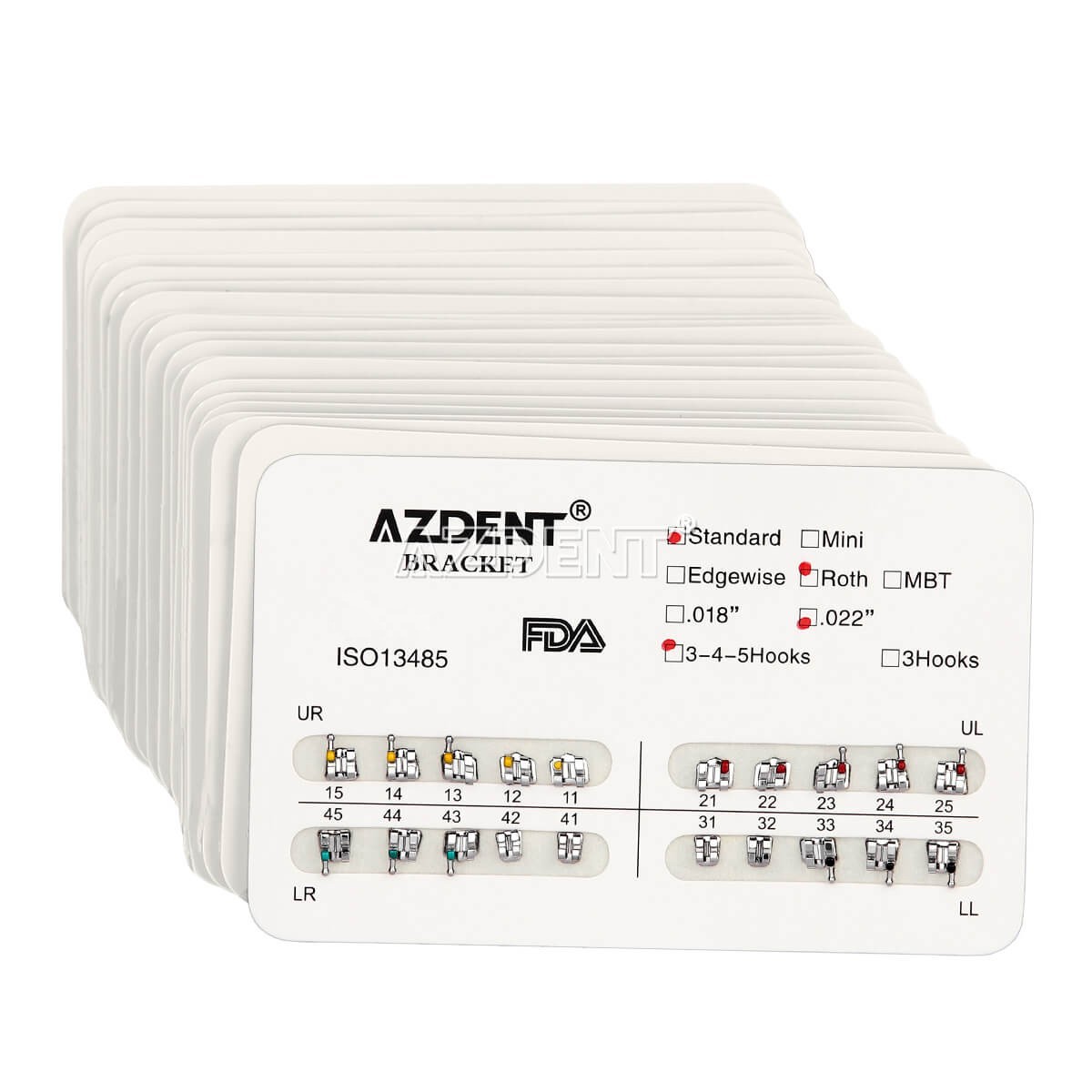 AZDENT Dental Orthodontic Brackets Braces Standard Roth .022 Hooks 3-4-5 FDA
