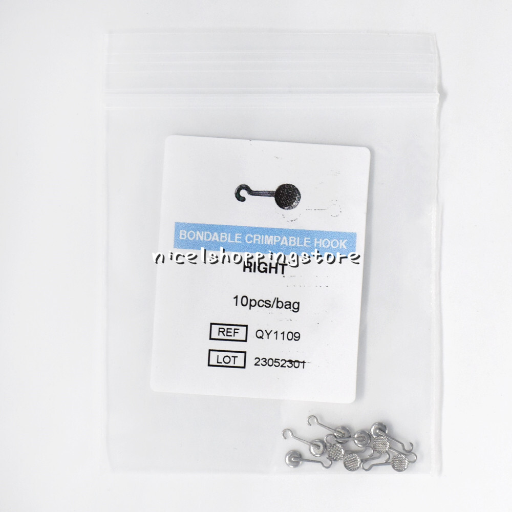 10 Pcs/Bag Dental Orthodontic Bondable Sliding Crimpable Hook Curved Left/Right