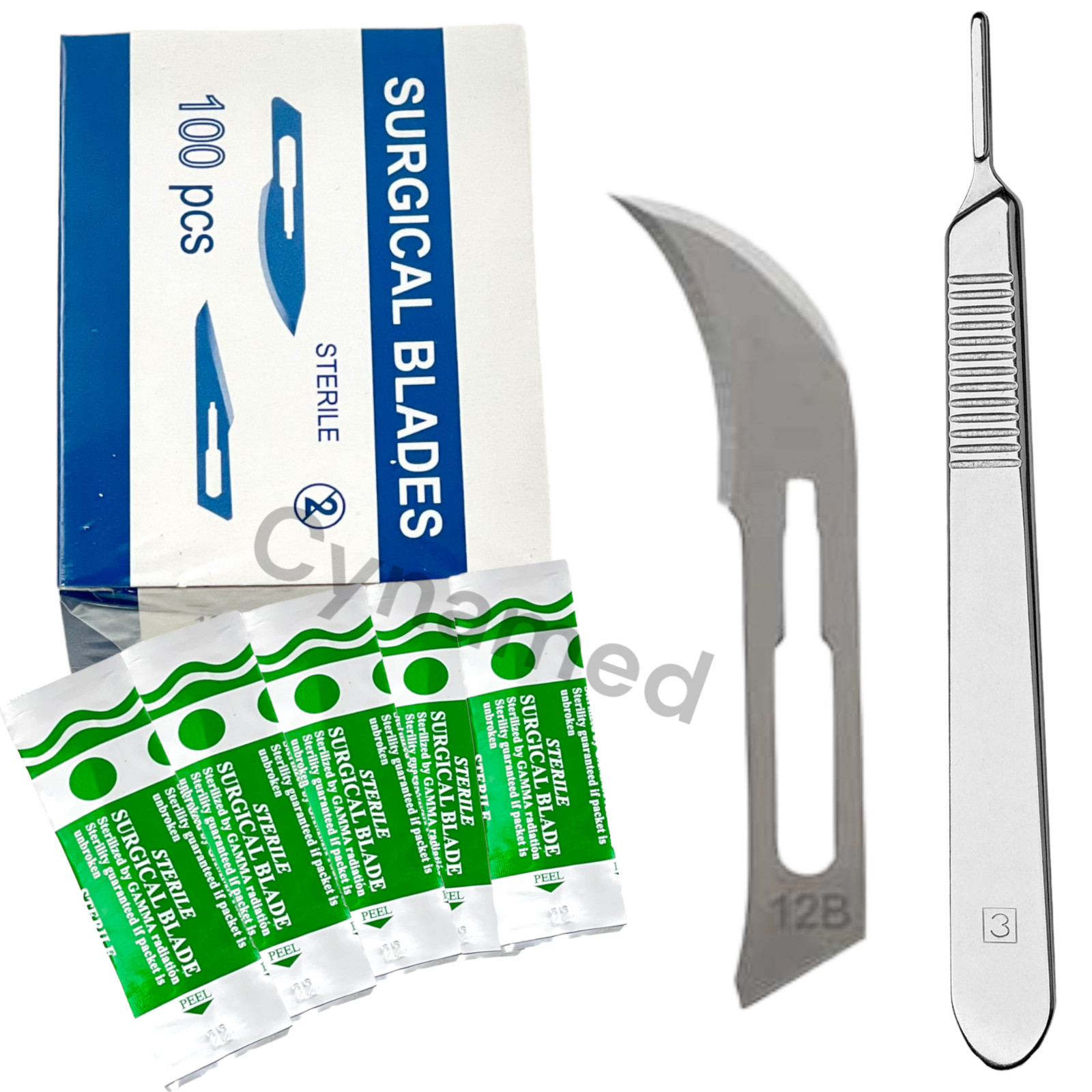 100 Sterile Surgical Blades with FREE Scalpel Knife Handle Medical Dental Tools