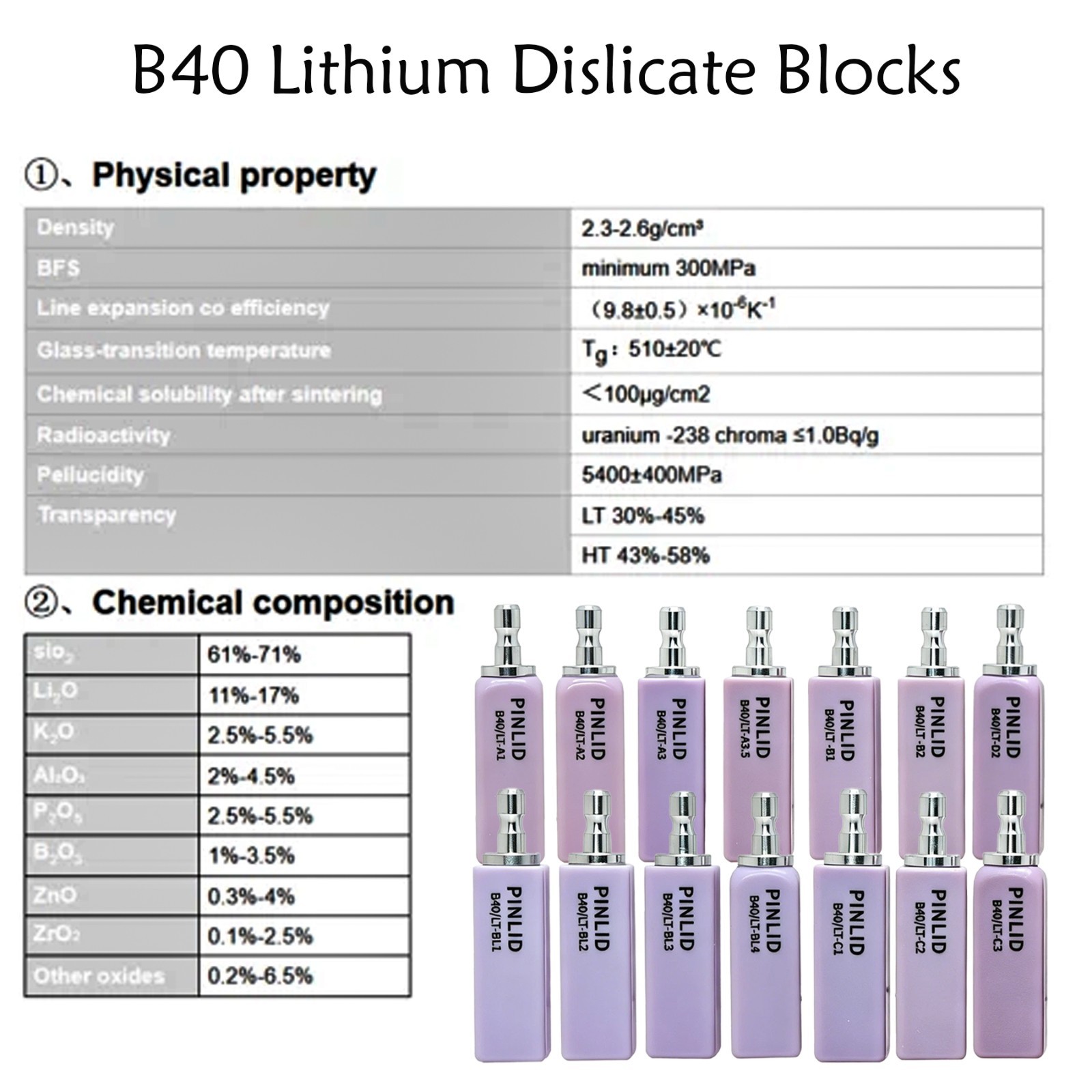 C14/B40/A16 Dental Exam Ceramic Lithium Disilicate Block CAD/CAM for CEREC inLab