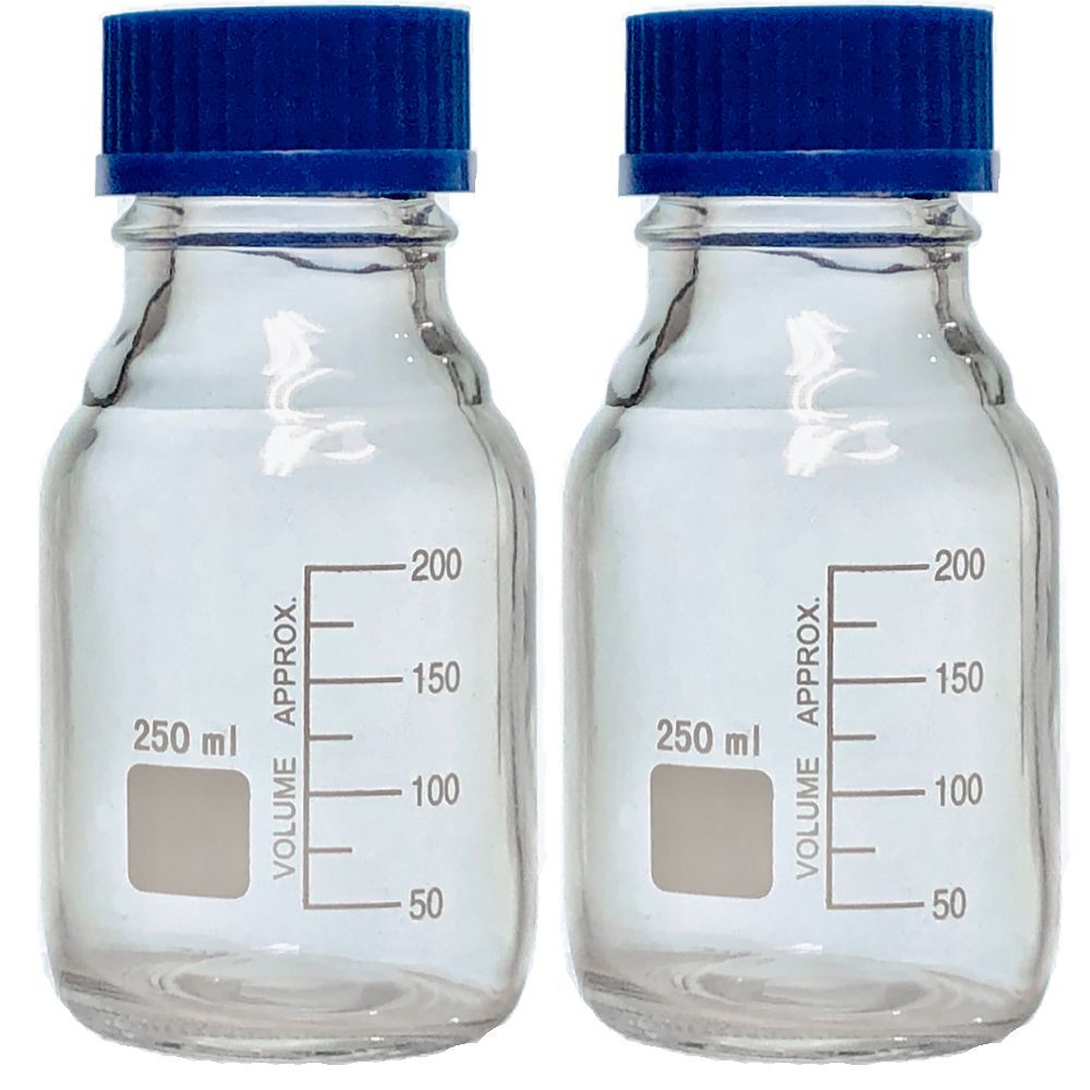 250ml Glass Round Media Storage Bottles with GL45 Screw Cap (Pack of 2)