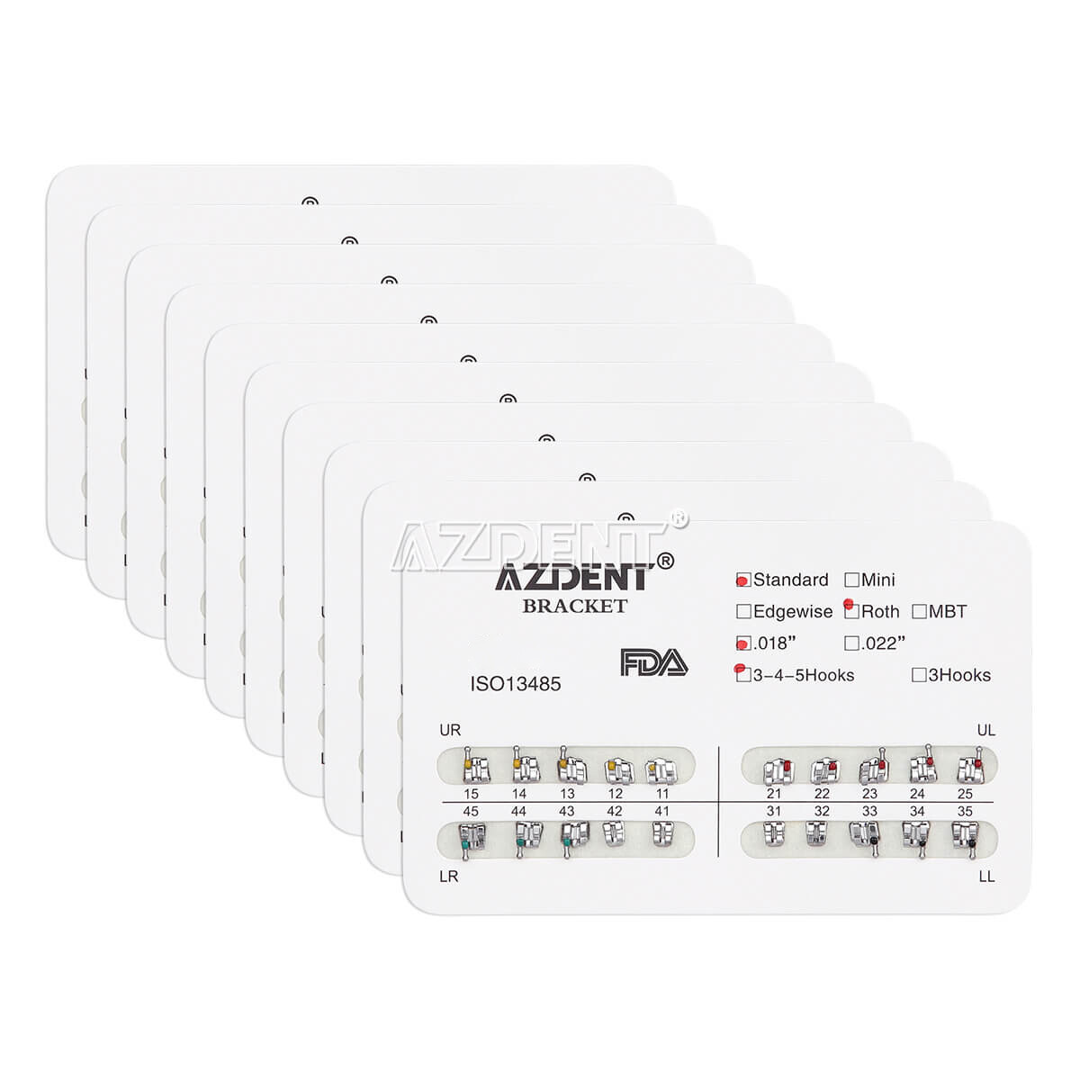 AZDENT Dental Orthodontic Metal Brackets Braces Standard Roth.018 Hooks 3-4-5