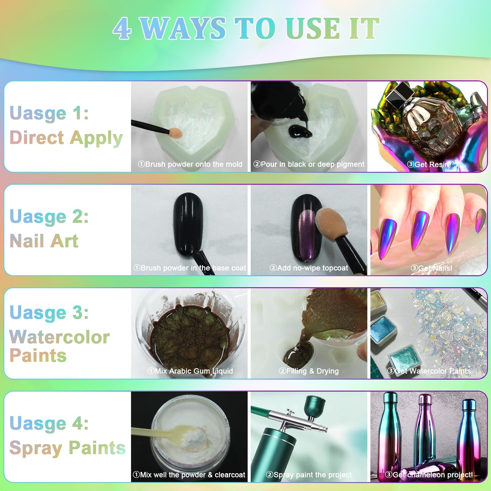 Matio Chameleon Mica Powder, 10 * 5g White Chrome 10 Colors
