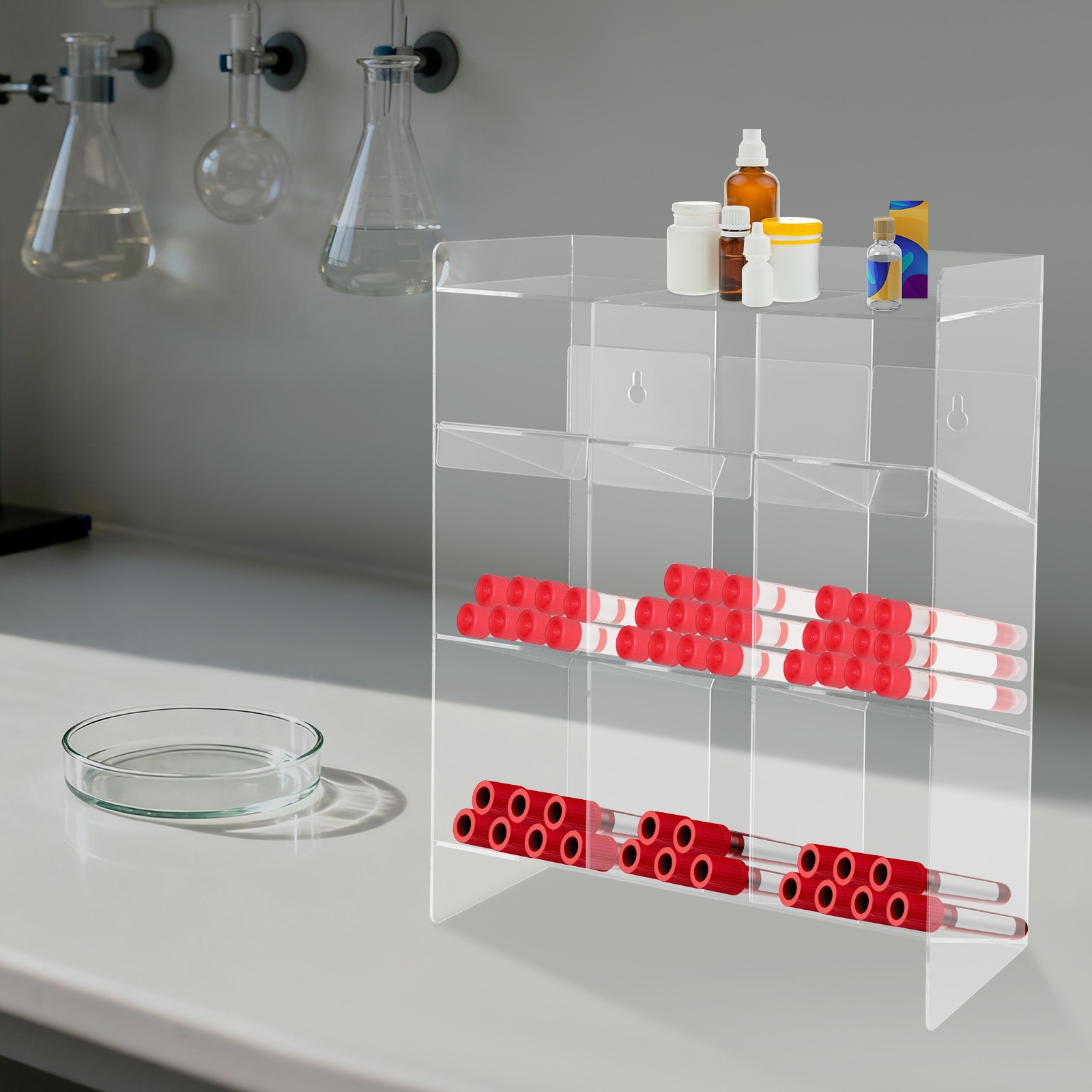 Clear Acrylic Tube Rack, Wall Mounting & Countertop Tube Organizer Holder