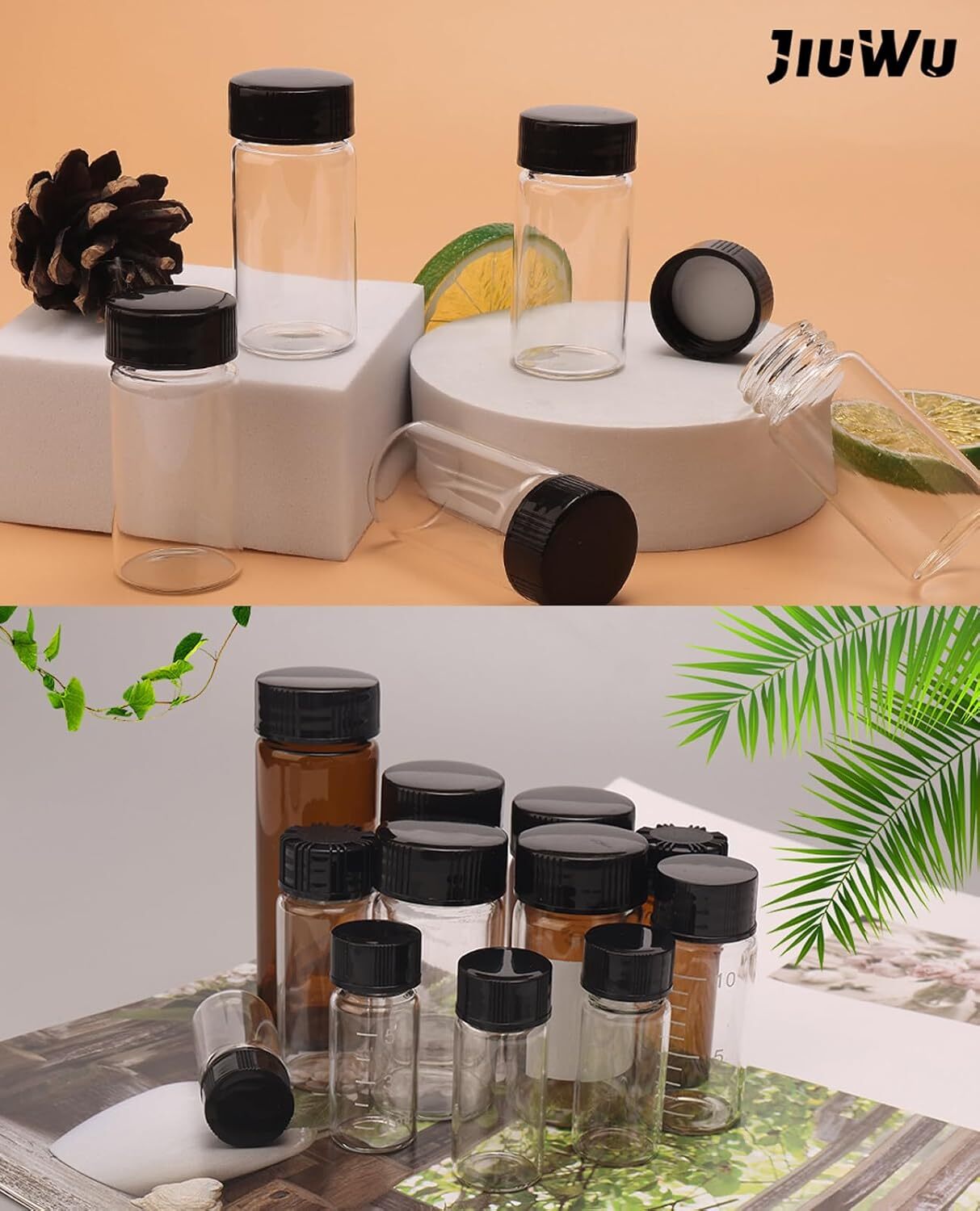 JIUWU 20 Pack, 20 ml Clear Glass Vials with Screw Caps 5 Dram Small Size…