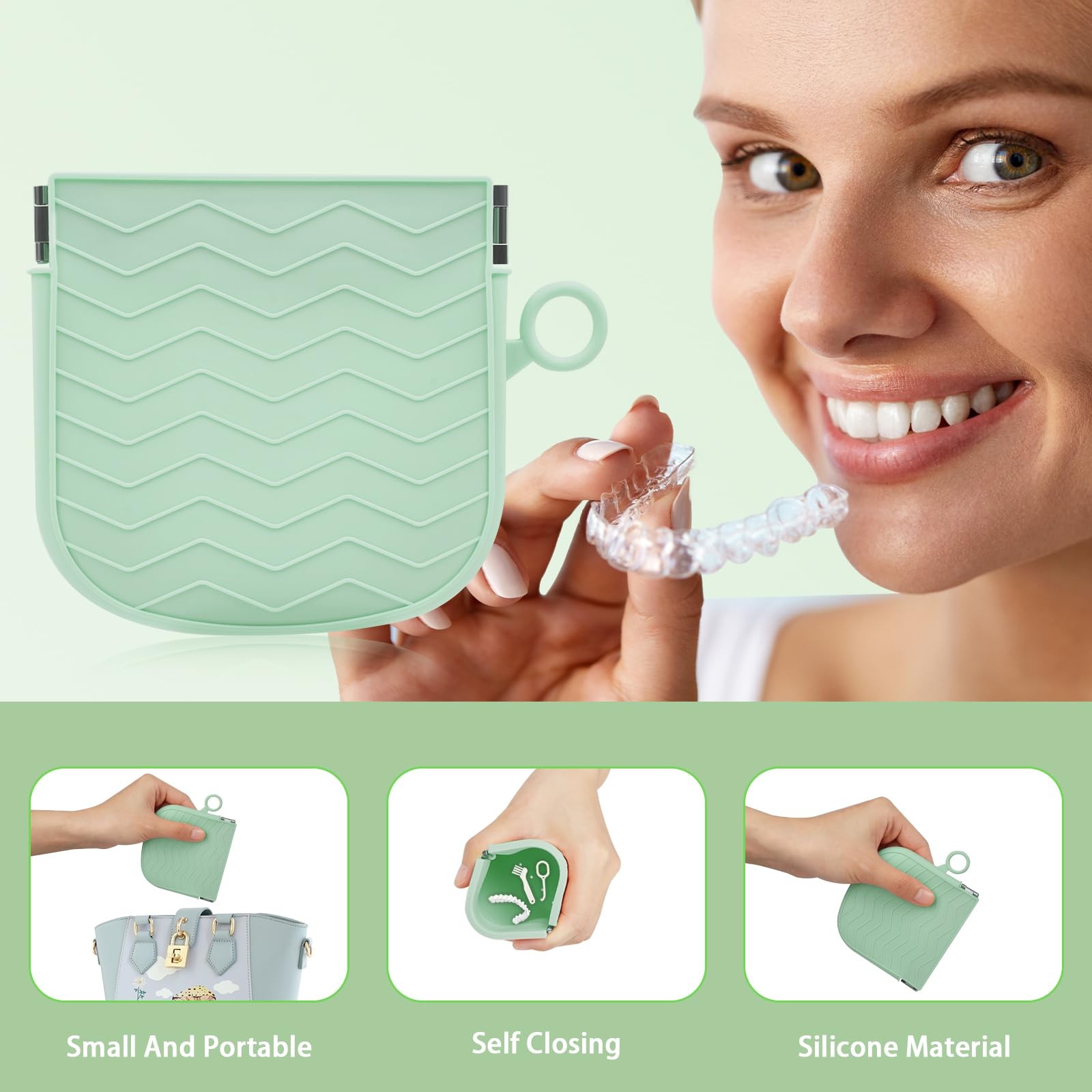 AOOWU Silicone Retainer Case with Hanging Ring Cute Holder Green