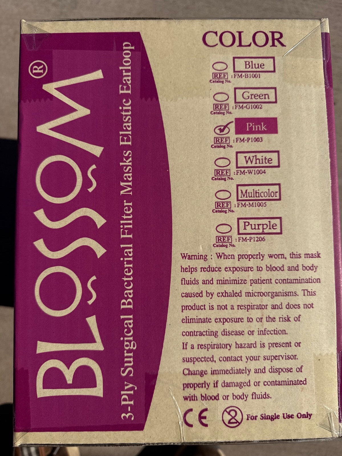 Blossom Pink Ear-Loop Face Mask Latex-Free Level 2 50/Bx or 600/case