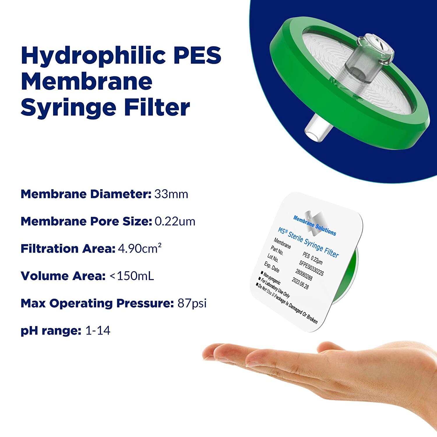 1000pcs Disc Syringe Filters Sterile Filter PES Membrane 0.22µm 33mm Hydrophilic