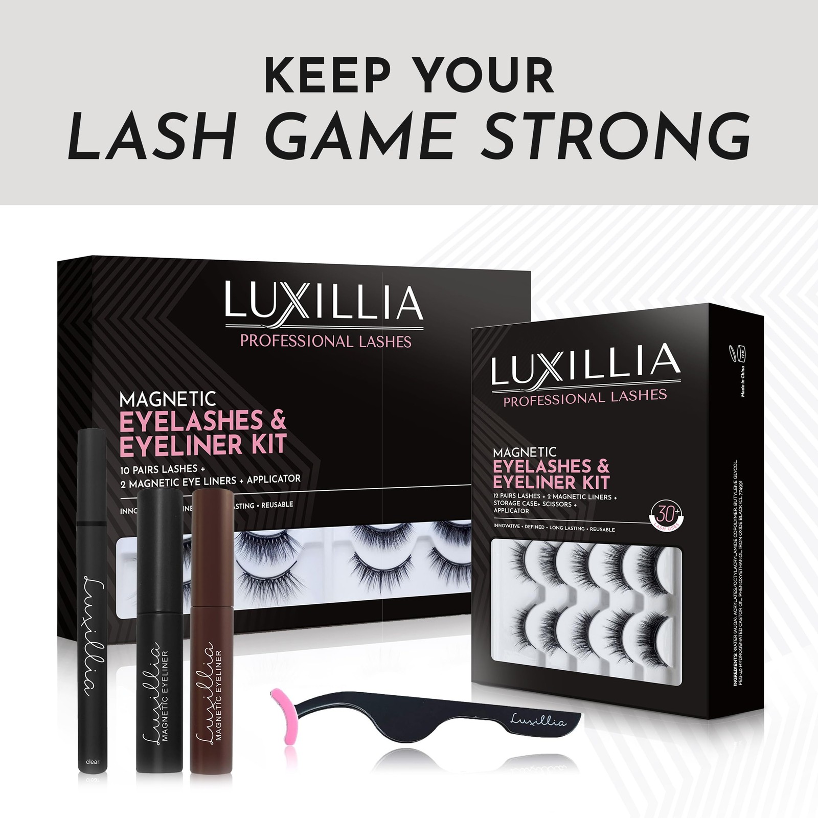 Luxillia Magnetic Eyelashes Kit – 16 Pcs Eyelash & Eyeliner Set w/Applicator