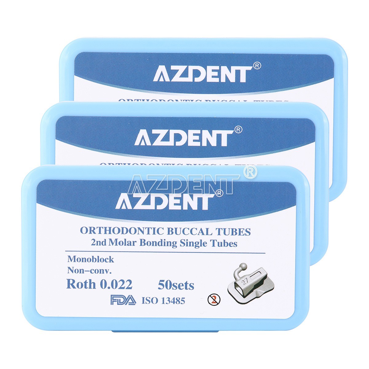 AZDENT 50set Dental Orthodontic 2nd Molar Buccal Tubes Roth/MBT 0.022 Bondable