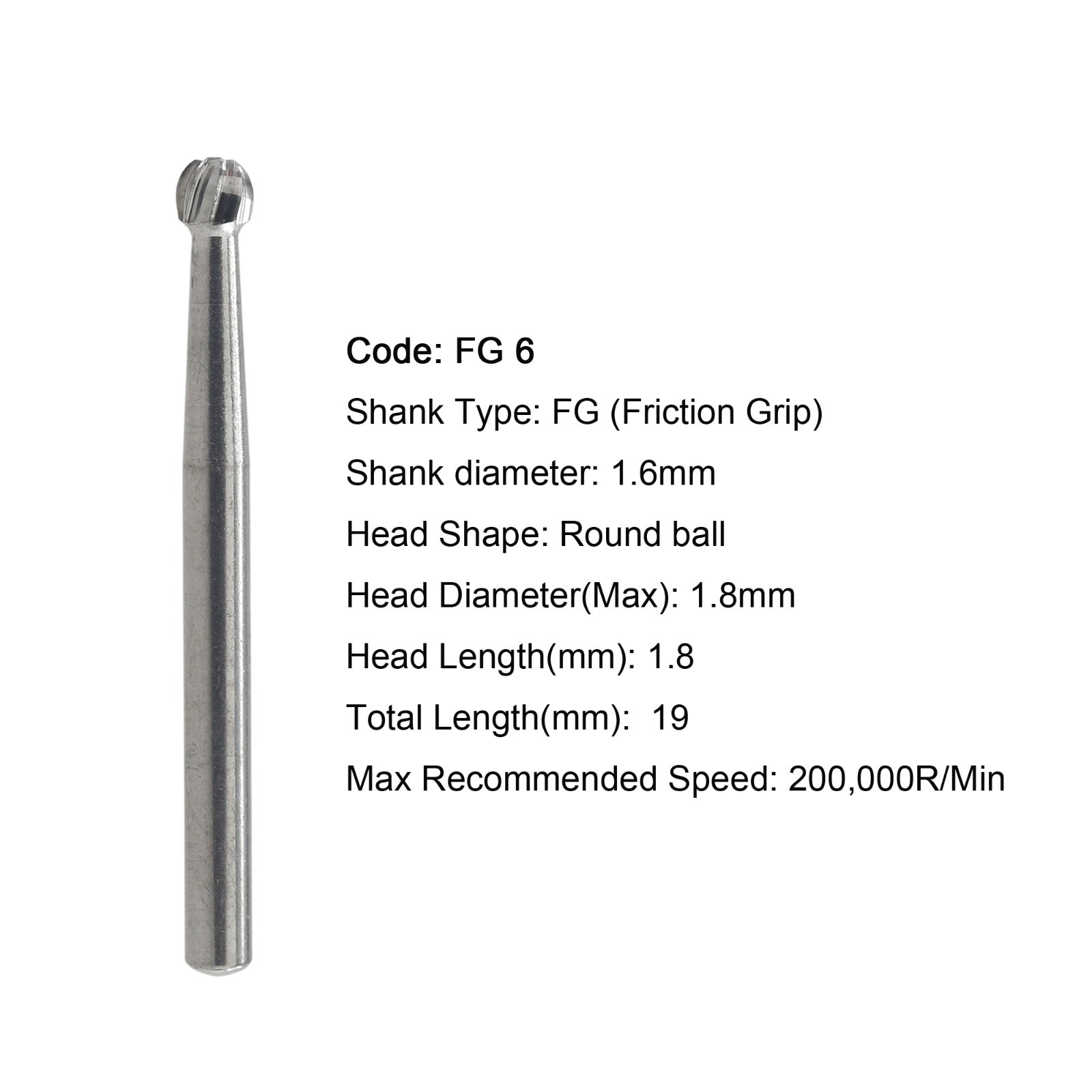 50pcs Dental Carbide Burs Round Friction Grip High Speed FG 245 330 2 4 6 8 557