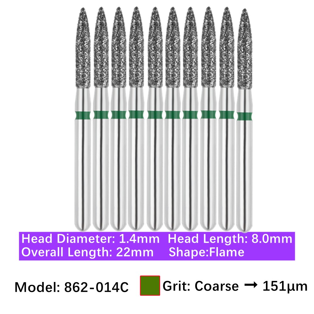 Vakker 10pc Dental 862-014C Coarse Grit FG Diamond Burs Flame Friction Grip Bur